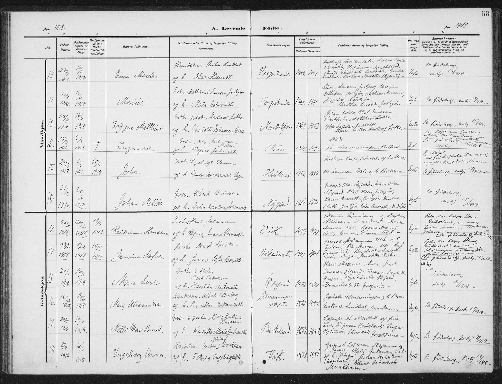 Ministerialprotokoller, klokkerbøker og fødselsregistre - Sør-Trøndelag, AV/SAT-A-1456/657/L0709: Parish register (official) no. 657A10, 1905-1919, p. 53