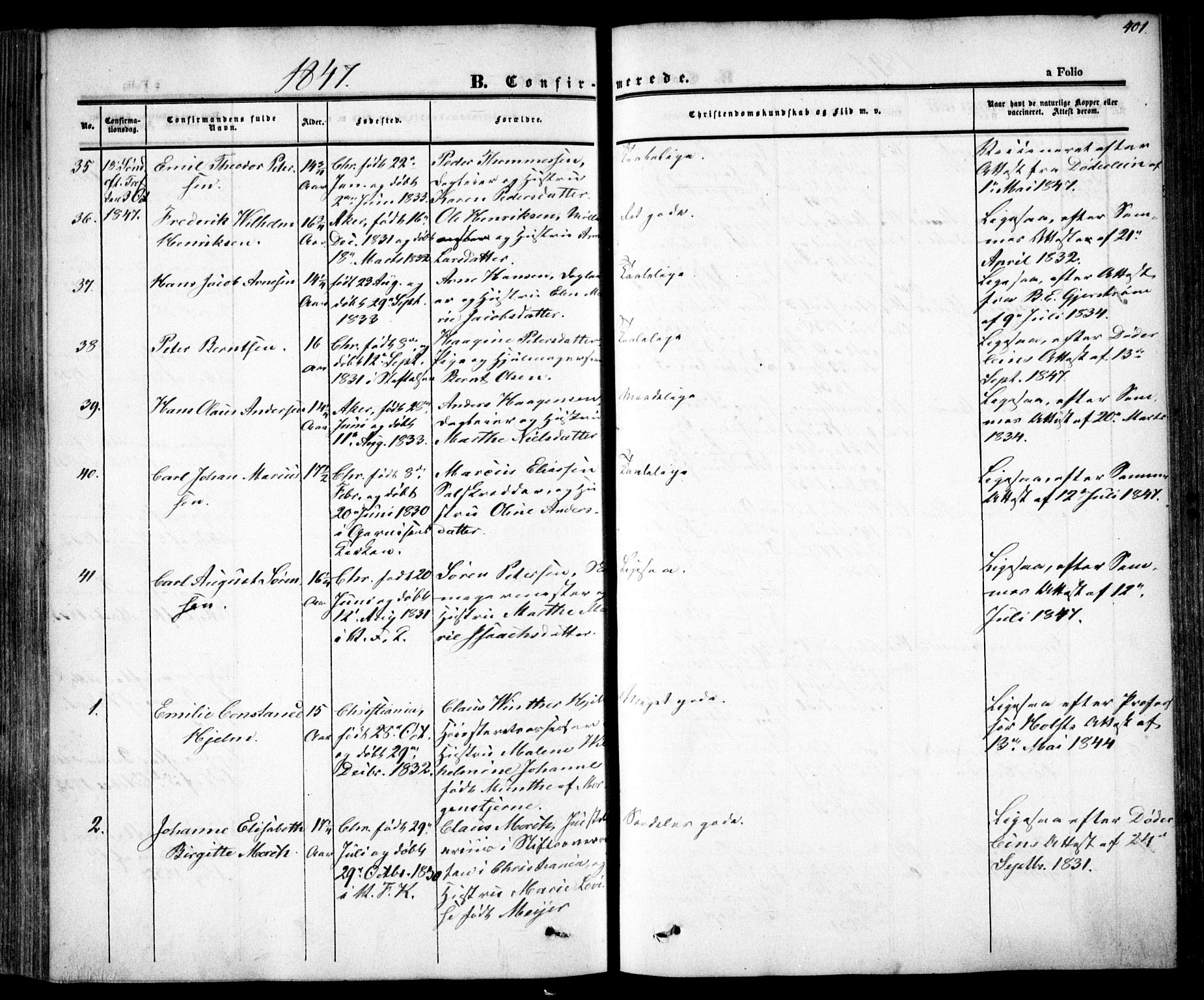 Oslo domkirke Kirkebøker, SAO/A-10752/F/Fa/L0013: Parish register (official) no. 13, 1844-1864, p. 401