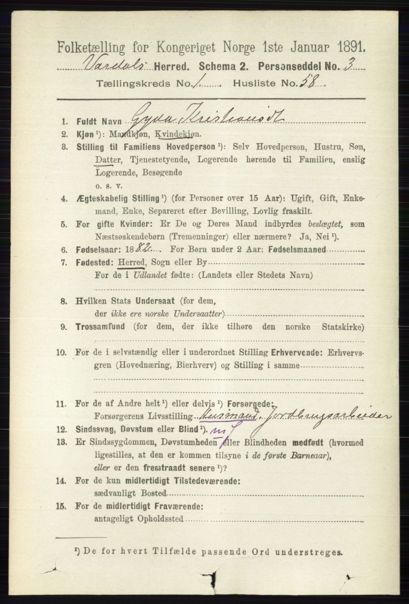 RA, 1891 census for 0527 Vardal, 1891, p. 461