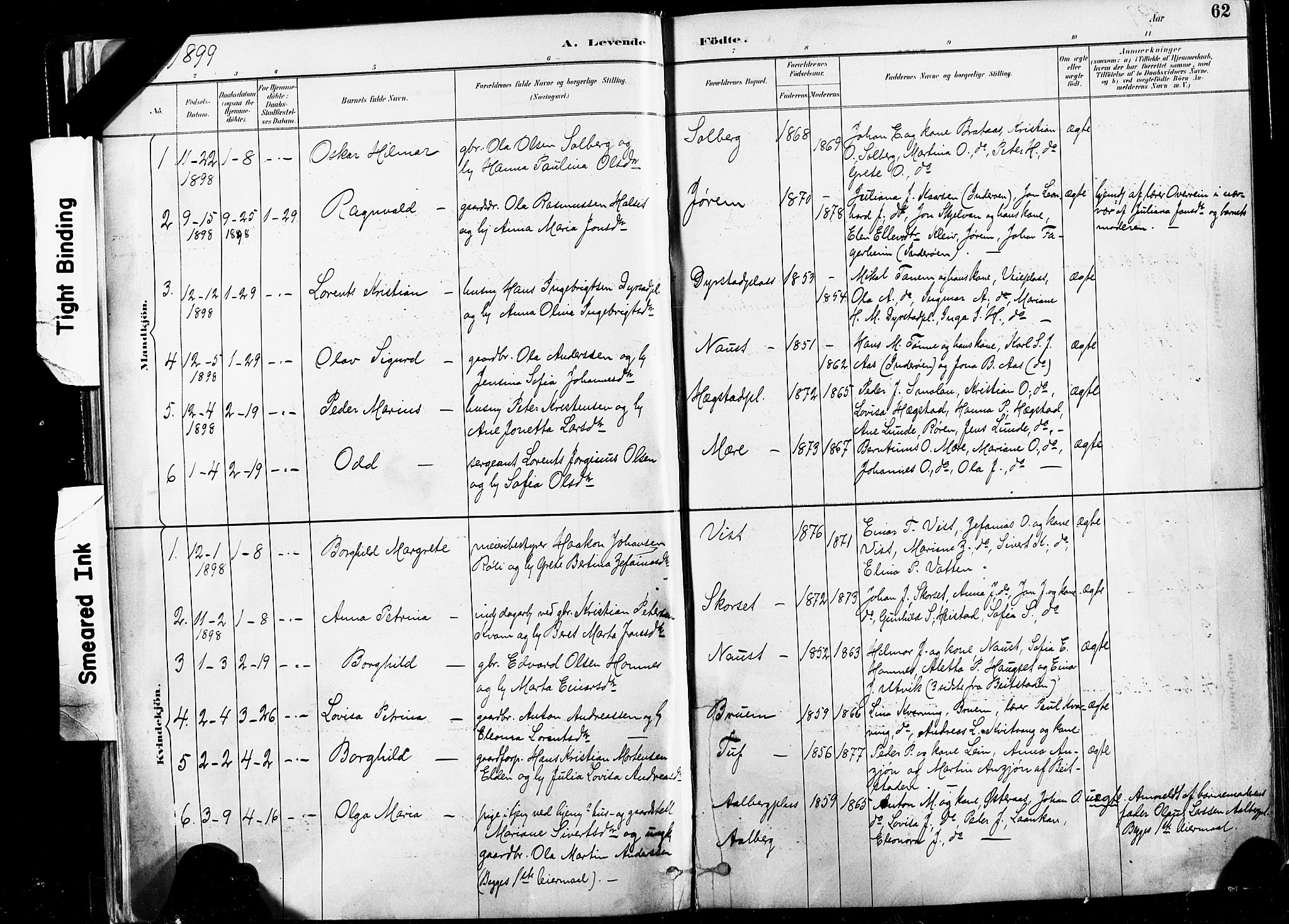 Ministerialprotokoller, klokkerbøker og fødselsregistre - Nord-Trøndelag, SAT/A-1458/735/L0351: Parish register (official) no. 735A10, 1884-1908, p. 62