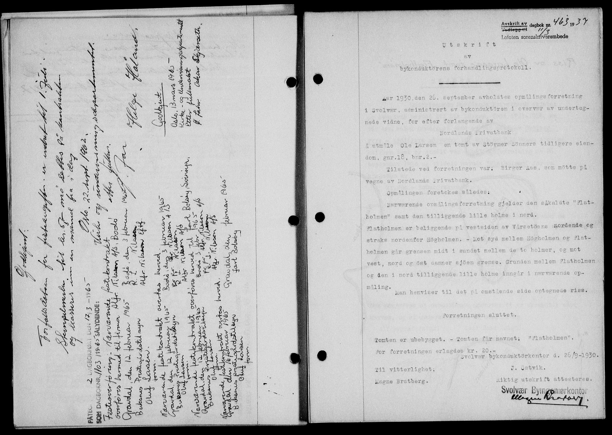 Lofoten sorenskriveri, SAT/A-0017/1/2/2C/L0002a: Mortgage book no. 2a, 1937-1937, Diary no: : 463/1937