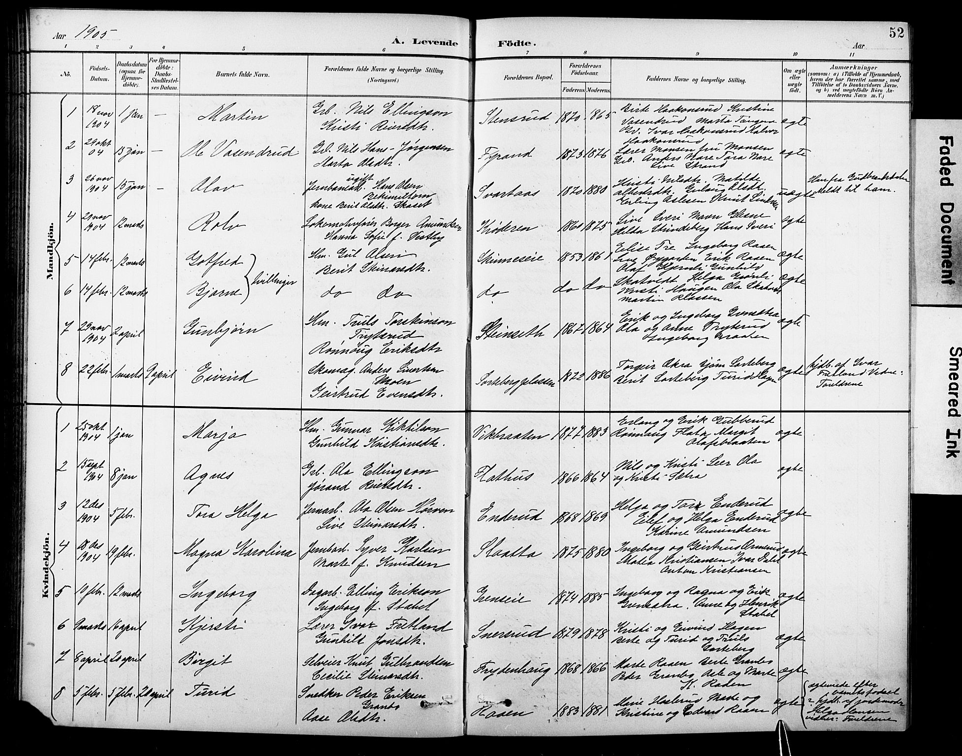 Krødsherad kirkebøker, SAKO/A-19/G/Ga/L0002: Parish register (copy) no. 2, 1894-1918, p. 52