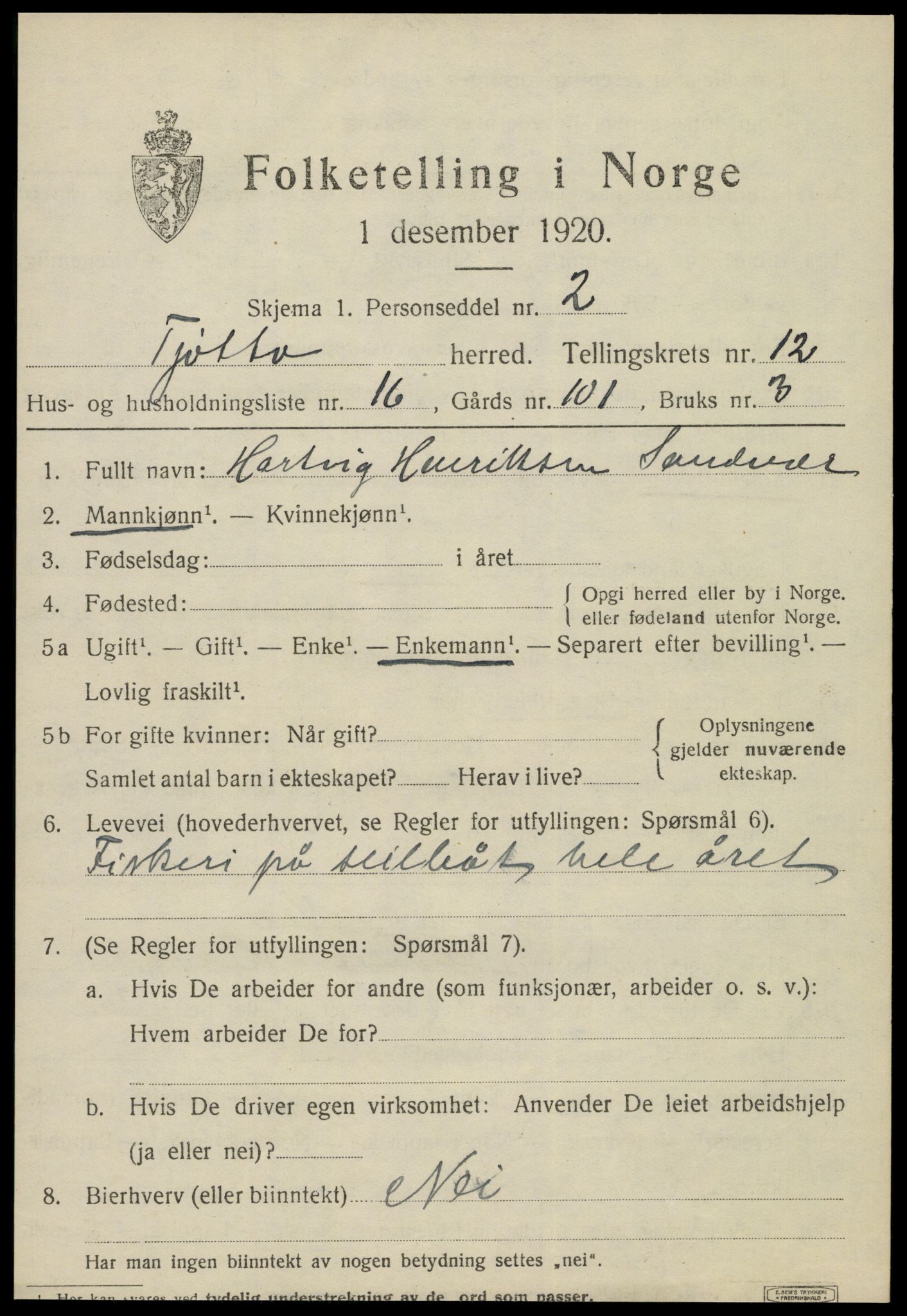 SAT, 1920 census for Tjøtta, 1920, p. 4941