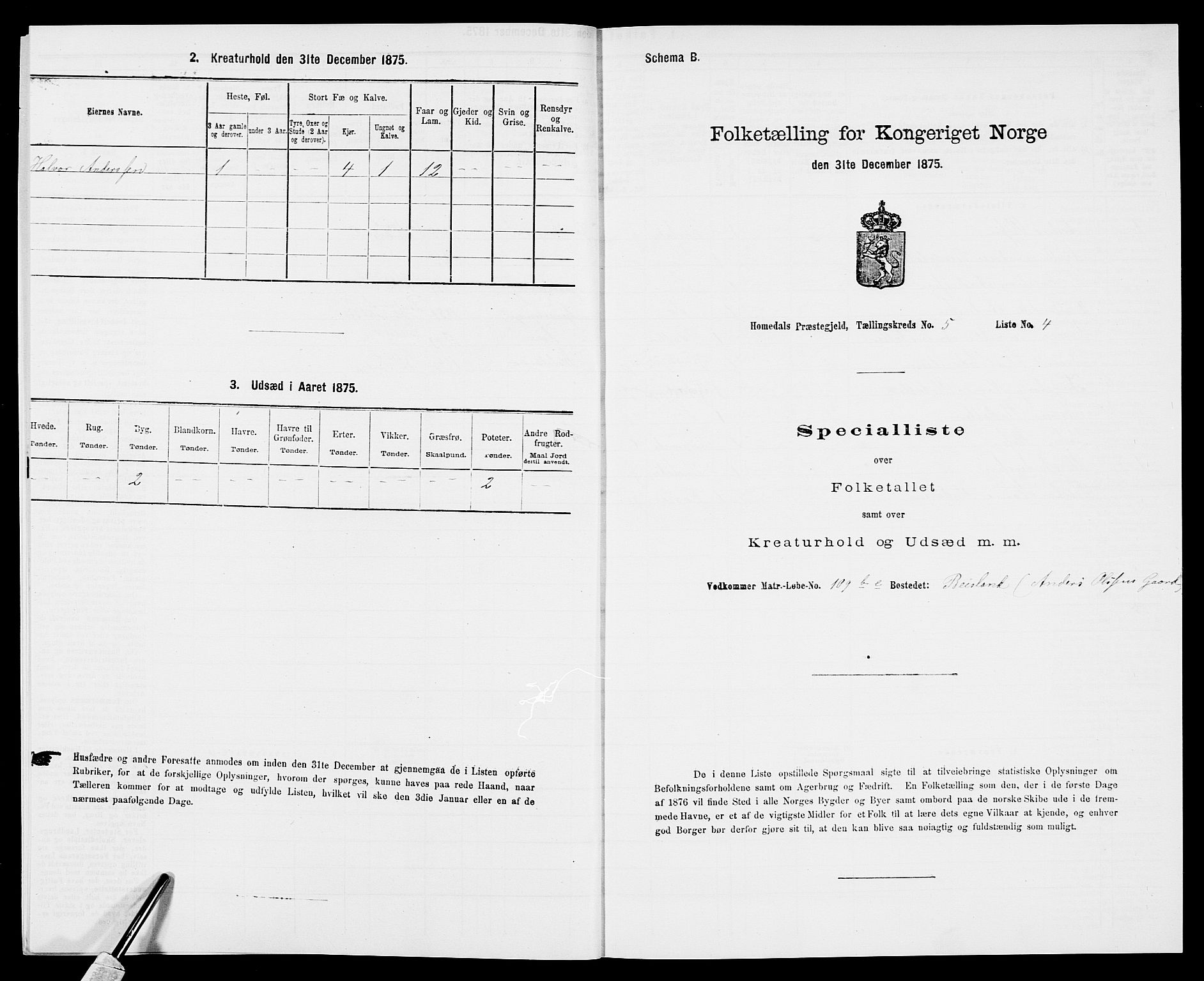 SAK, 1875 census for 0924P Homedal, 1875, p. 935