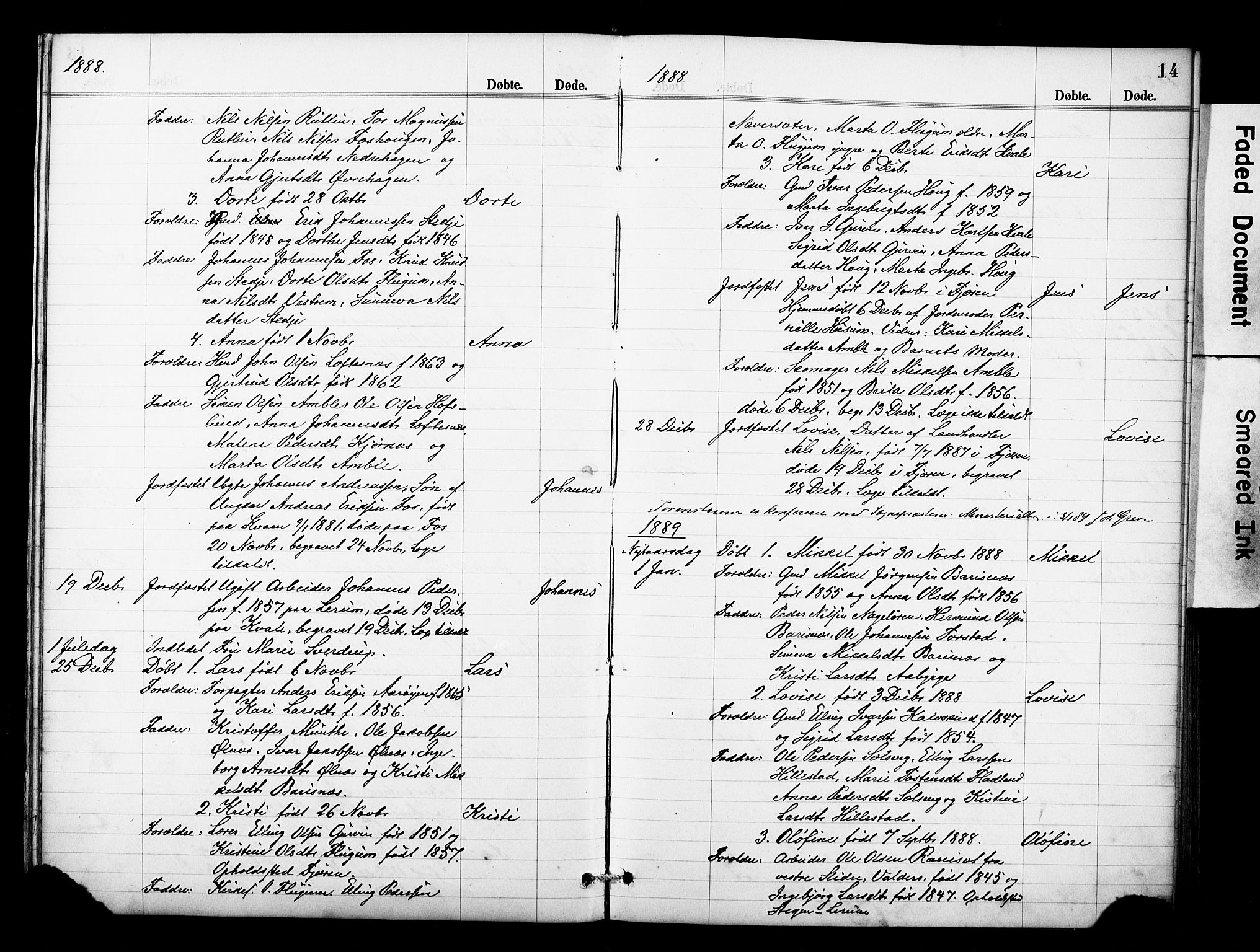 Sogndal sokneprestembete, AV/SAB-A-81301/H/Hab/Haba/L0001: Parish register (copy) no. A 1, 1887-1907, p. 14