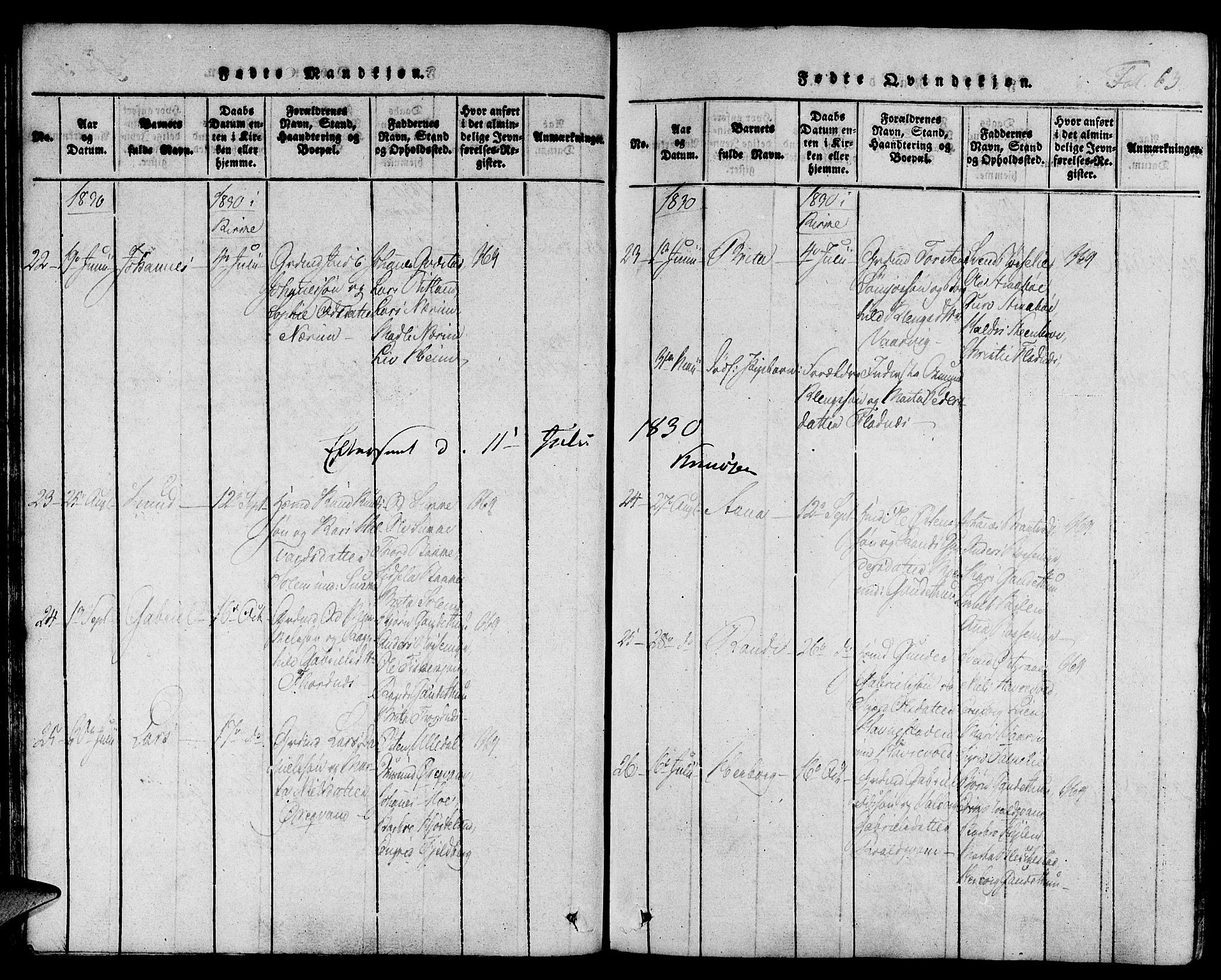 Suldal sokneprestkontor, AV/SAST-A-101845/01/IV/L0006: Parish register (official) no. A 6, 1816-1836, p. 63