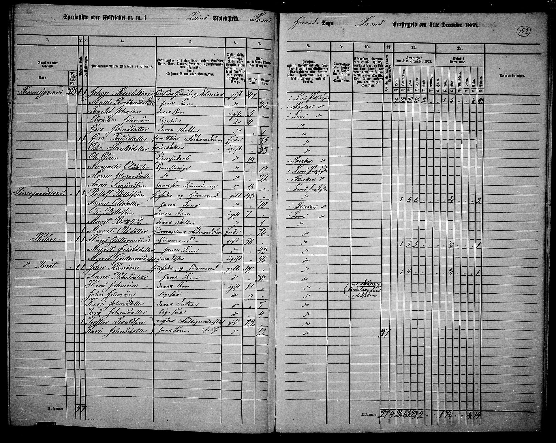 RA, 1865 census for Lom, 1865, p. 138