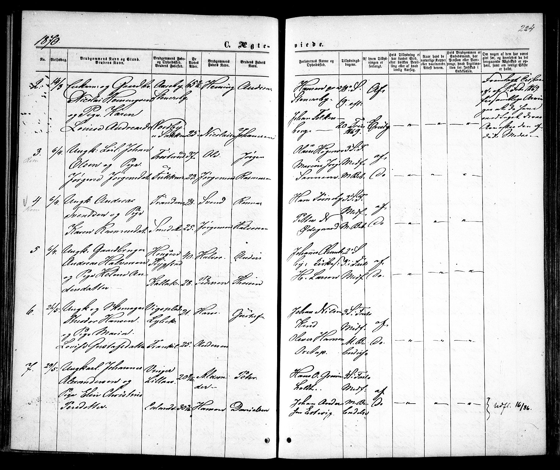 Rødenes prestekontor Kirkebøker, AV/SAO-A-2005/F/Fa/L0008: Parish register (official) no. I 8, 1869-1879, p. 224