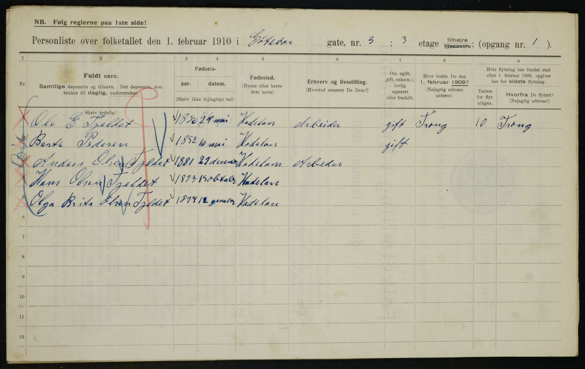 OBA, Municipal Census 1910 for Kristiania, 1910, p. 31364