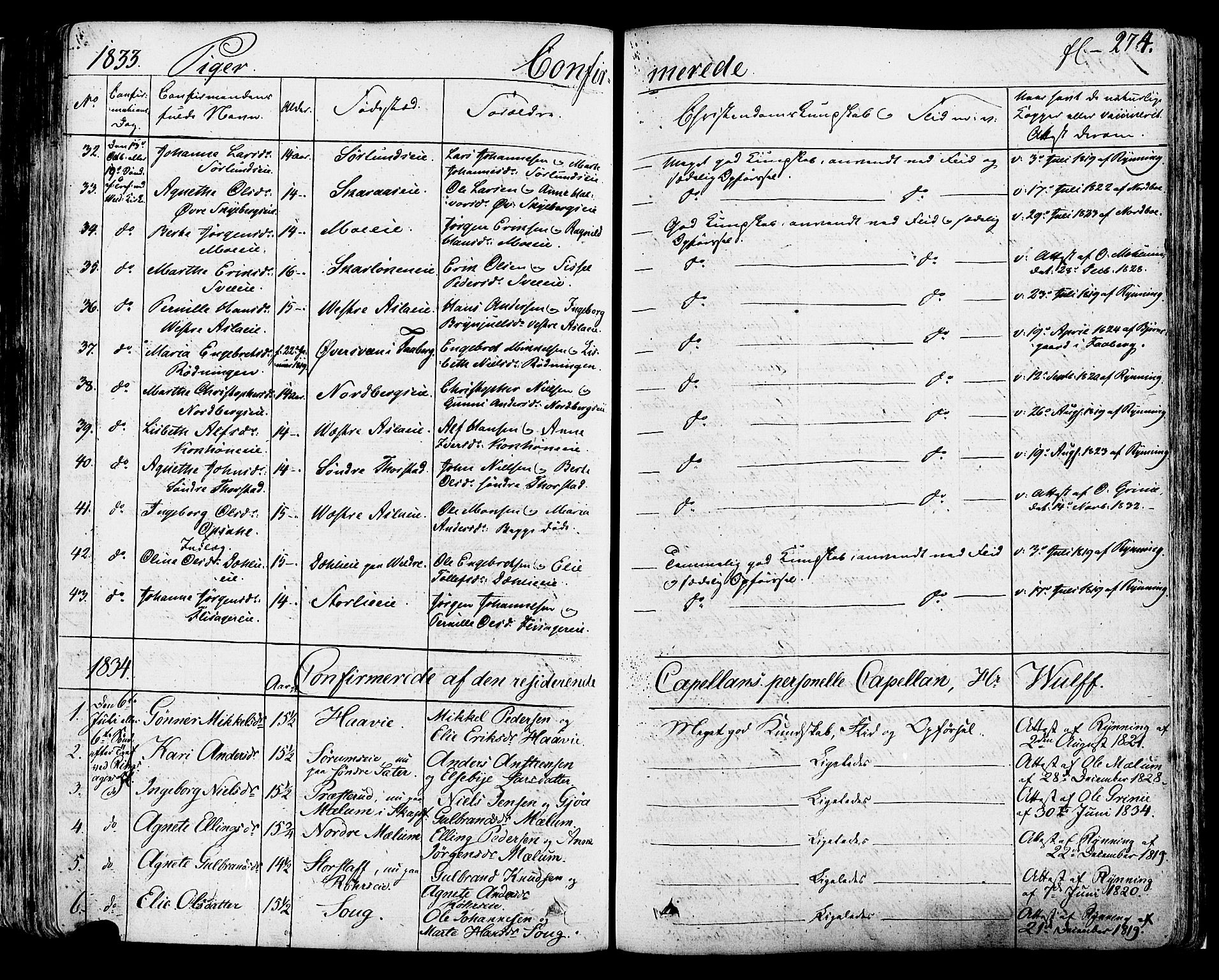 Ringsaker prestekontor, AV/SAH-PREST-014/K/Ka/L0007: Parish register (official) no. 7A, 1826-1837, p. 274