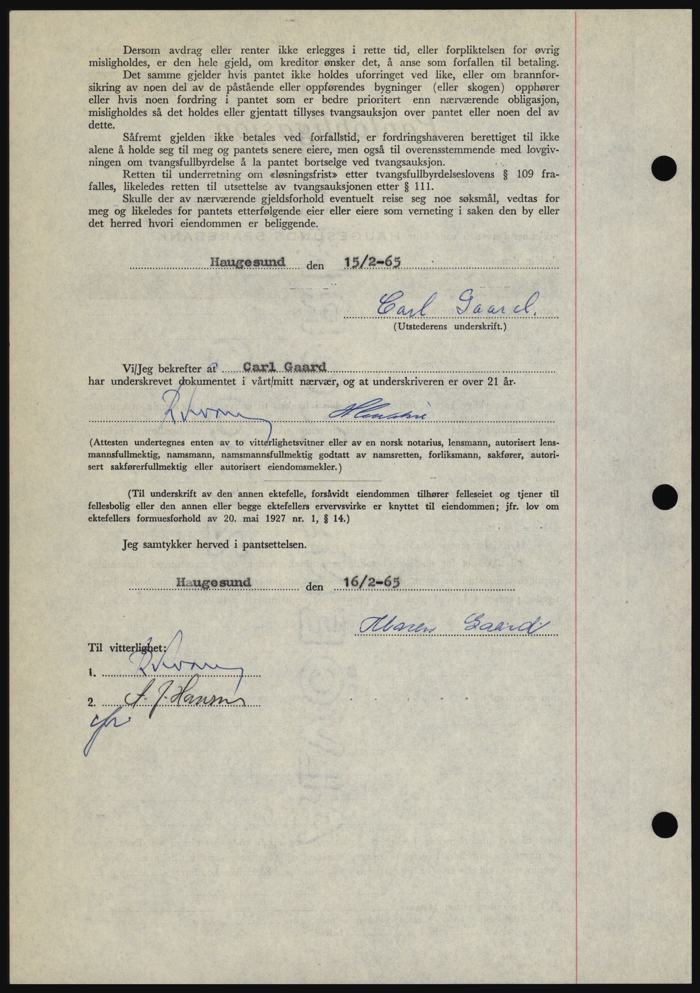 Haugesund tingrett, AV/SAST-A-101415/01/II/IIC/L0053: Mortgage book no. B 53, 1965-1965, Diary no: : 493/1965