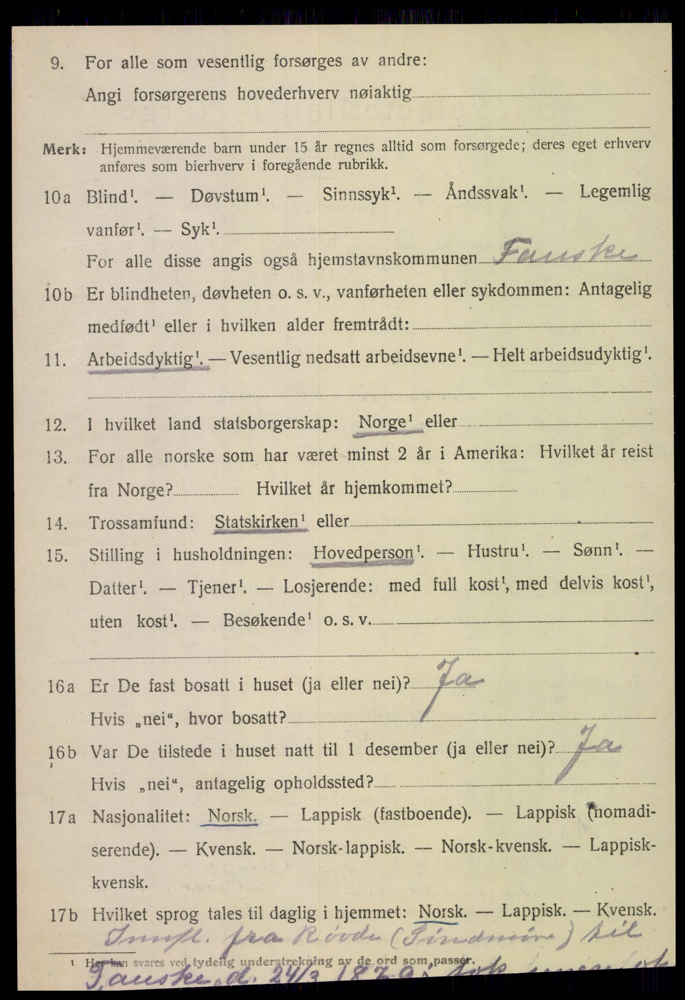 SAT, 1920 census for Fauske, 1920, p. 5433