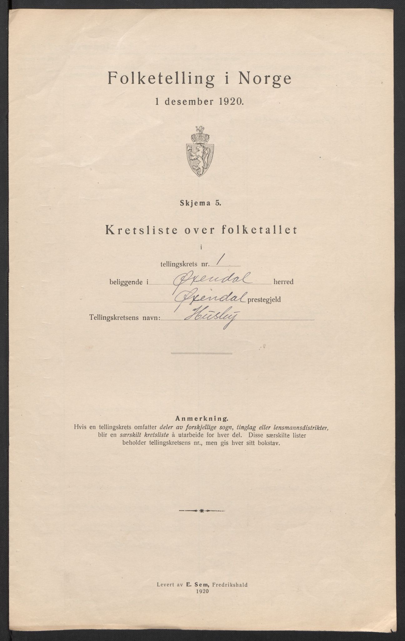 SAT, 1920 census for Øksendal, 1920, p. 9