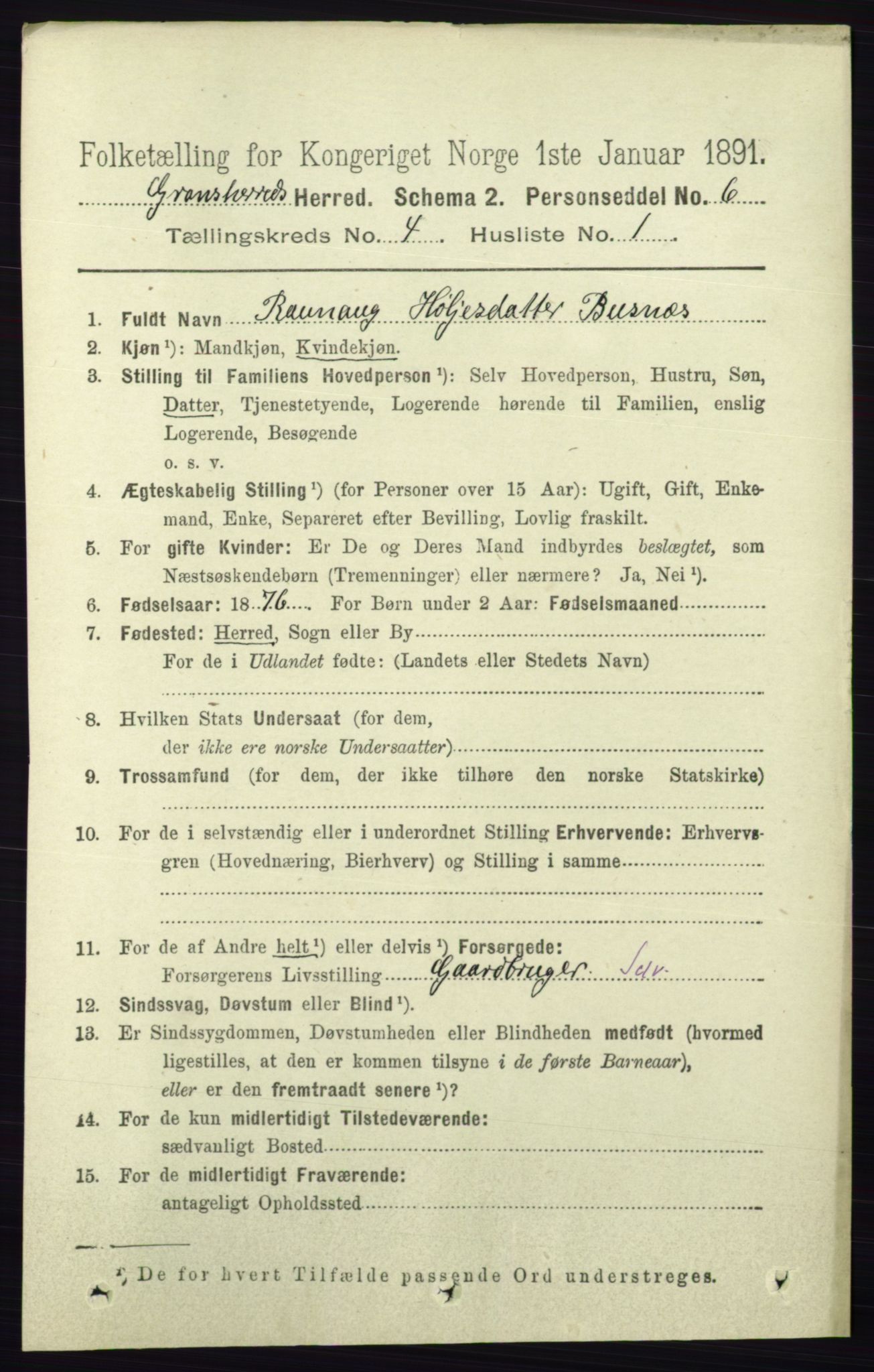 RA, 1891 census for 0824 Gransherad, 1891, p. 687