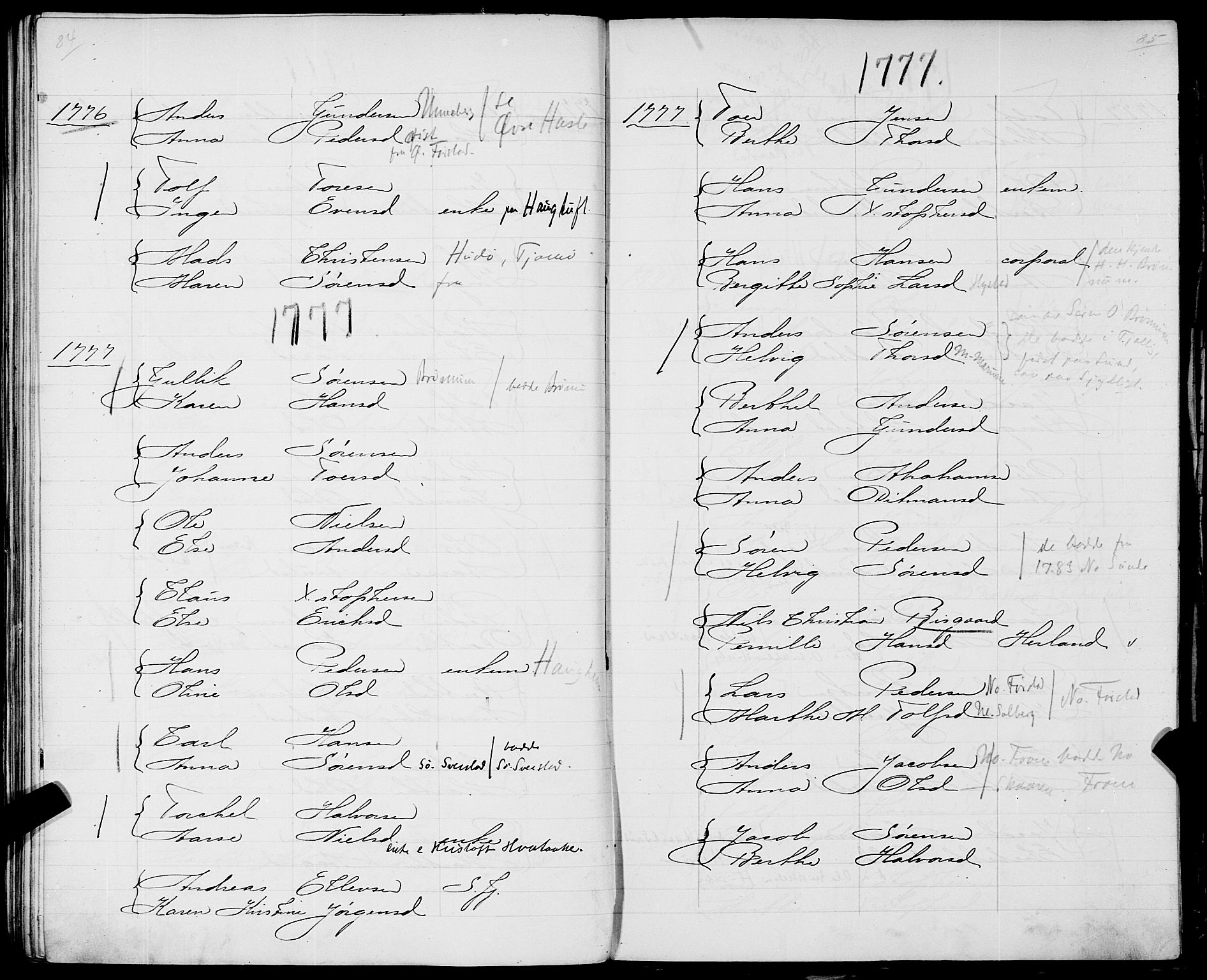 Sandar sokneprestkontor, AV/SAKO-A-242/Y/Ya/L0006: Other parish register no. 1 /1, 1709-1871, p. 84-85