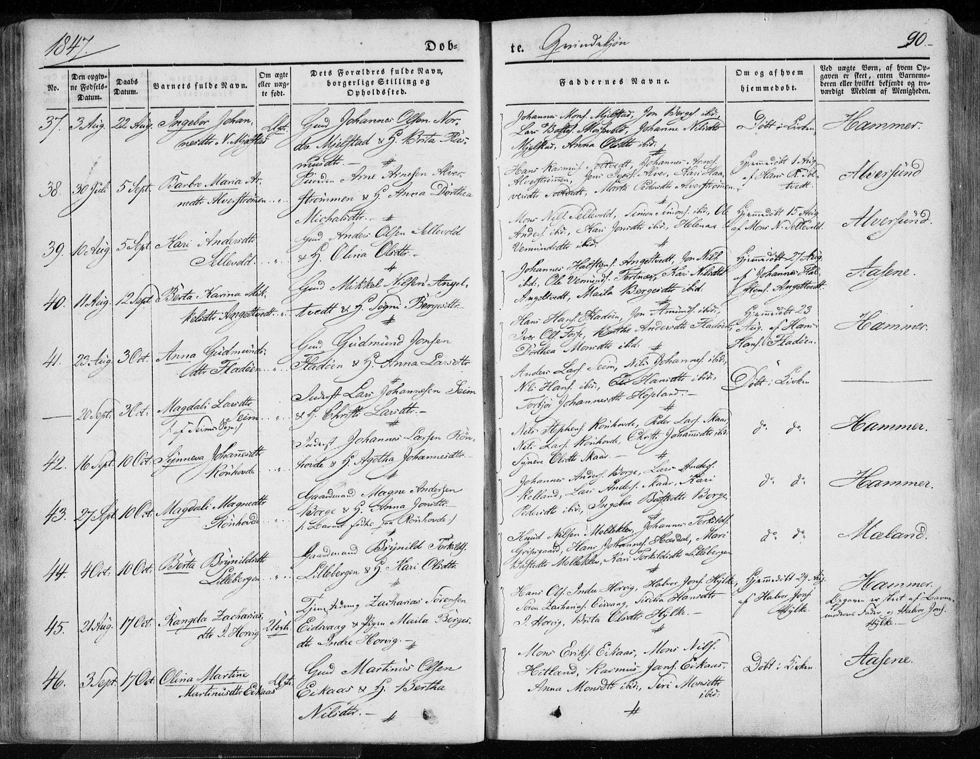 Hamre sokneprestembete, AV/SAB-A-75501/H/Ha/Haa/Haaa/L0013: Parish register (official) no. A 13, 1846-1857, p. 90