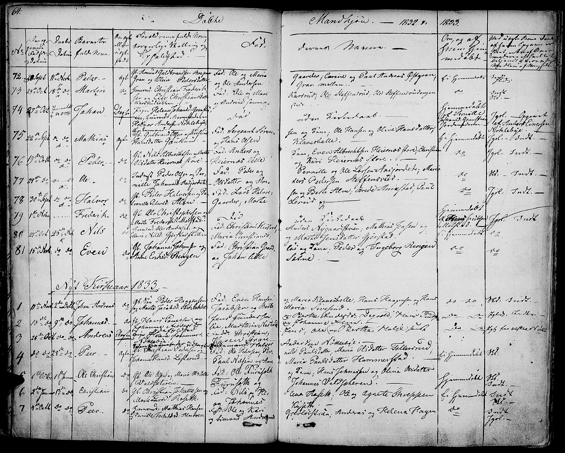 Vestre Toten prestekontor, SAH/PREST-108/H/Ha/Haa/L0002: Parish register (official) no. 2, 1825-1837, p. 64