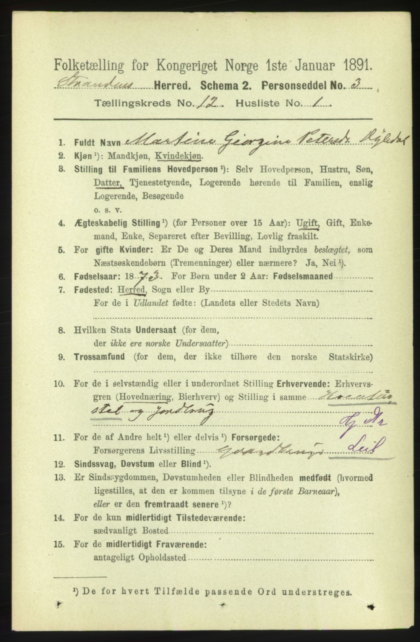 RA, 1891 census for 1525 Stranda, 1891, p. 2606