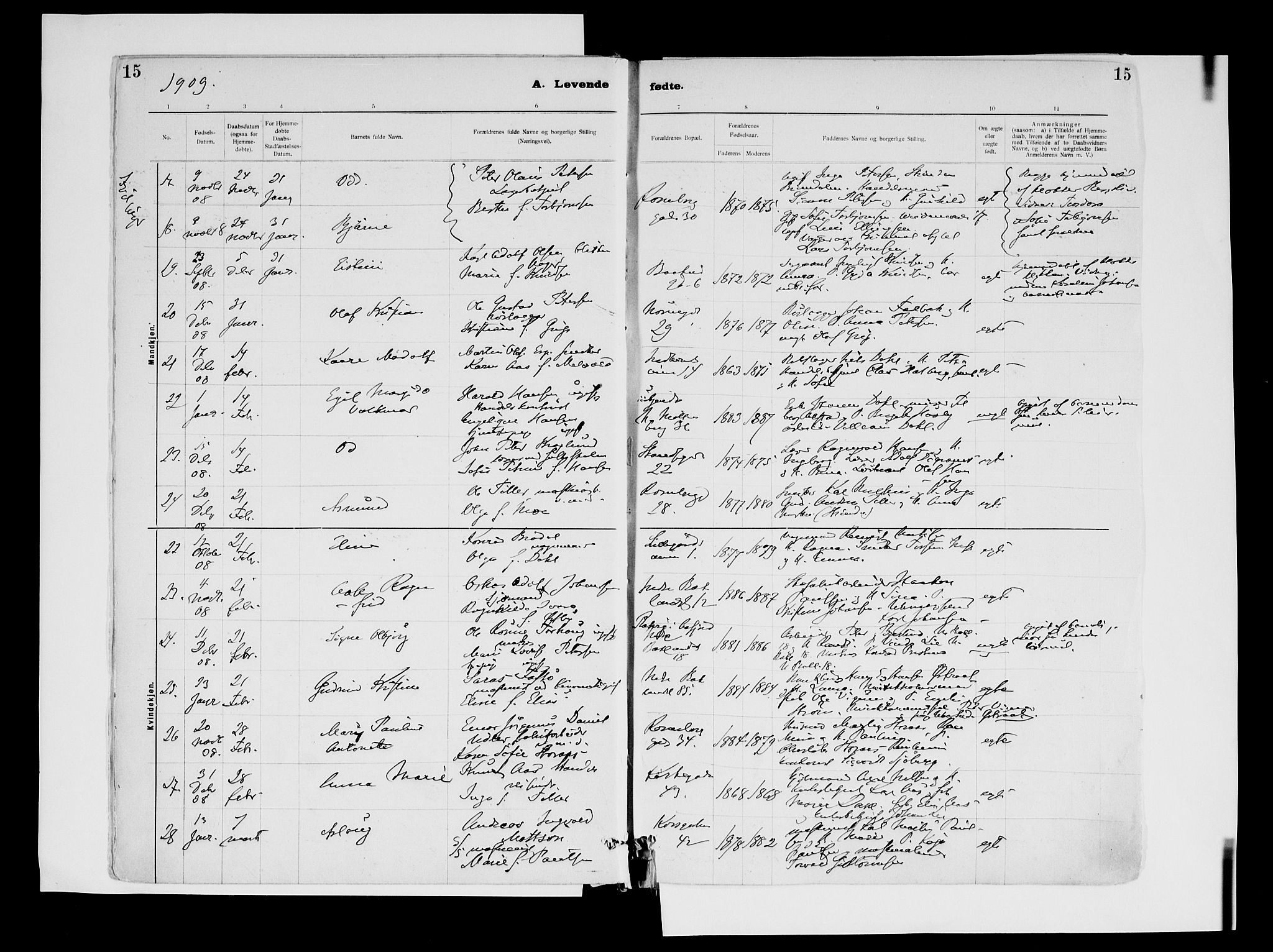 Ministerialprotokoller, klokkerbøker og fødselsregistre - Sør-Trøndelag, AV/SAT-A-1456/604/L0203: Parish register (official) no. 604A23, 1908-1916, p. 15