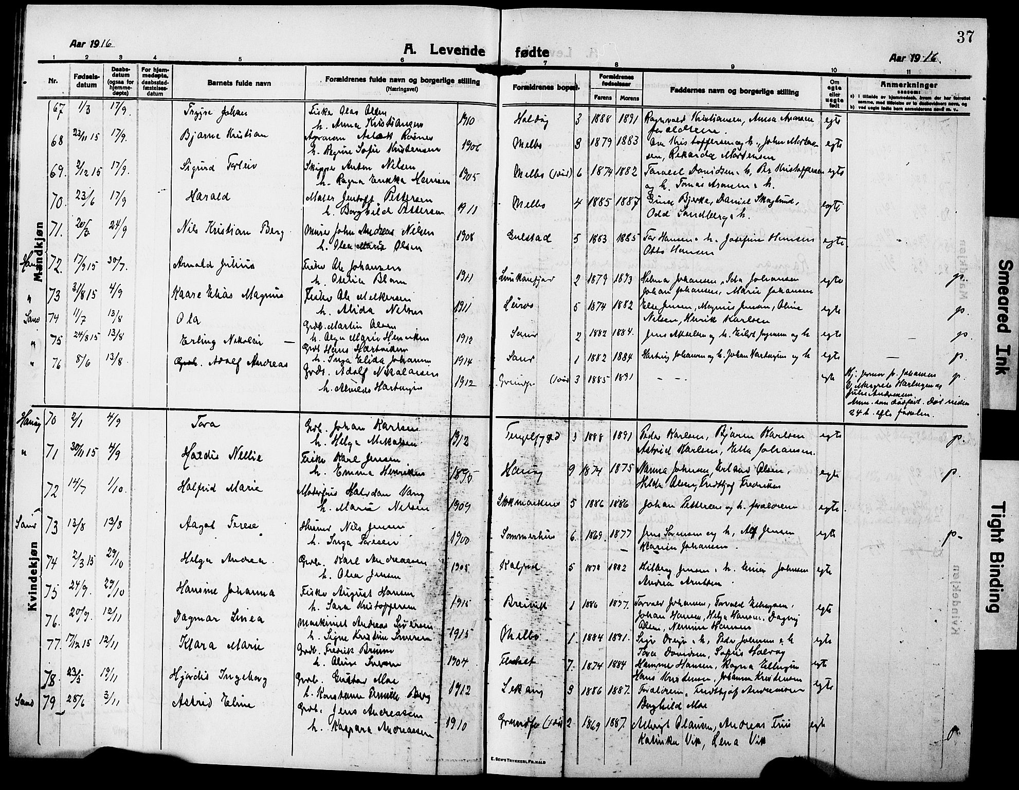 Ministerialprotokoller, klokkerbøker og fødselsregistre - Nordland, AV/SAT-A-1459/888/L1269: Parish register (copy) no. 888C07, 1913-1927, p. 37