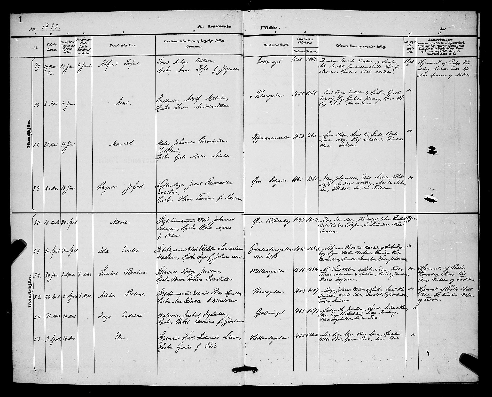 St. Johannes sokneprestkontor, SAST/A-101814/001/30/30BB/L0003: Parish register (copy) no. B 3, 1893-1900, p. 1