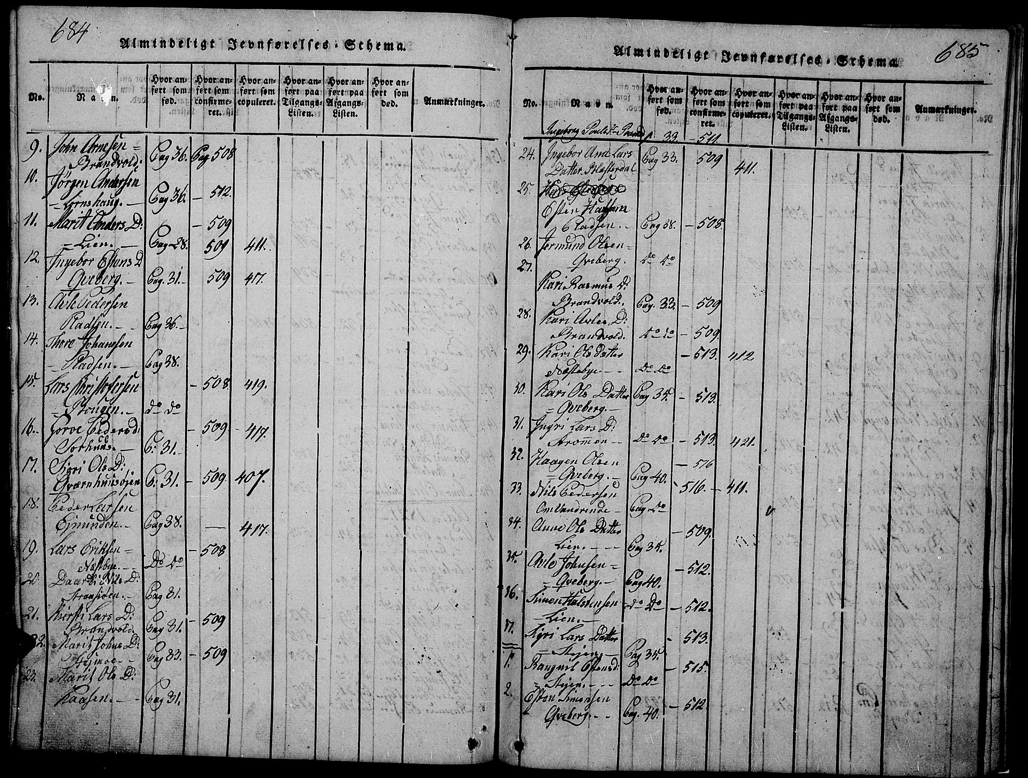 Tynset prestekontor, SAH/PREST-058/H/Ha/Hab/L0002: Parish register (copy) no. 2, 1814-1862, p. 684-685