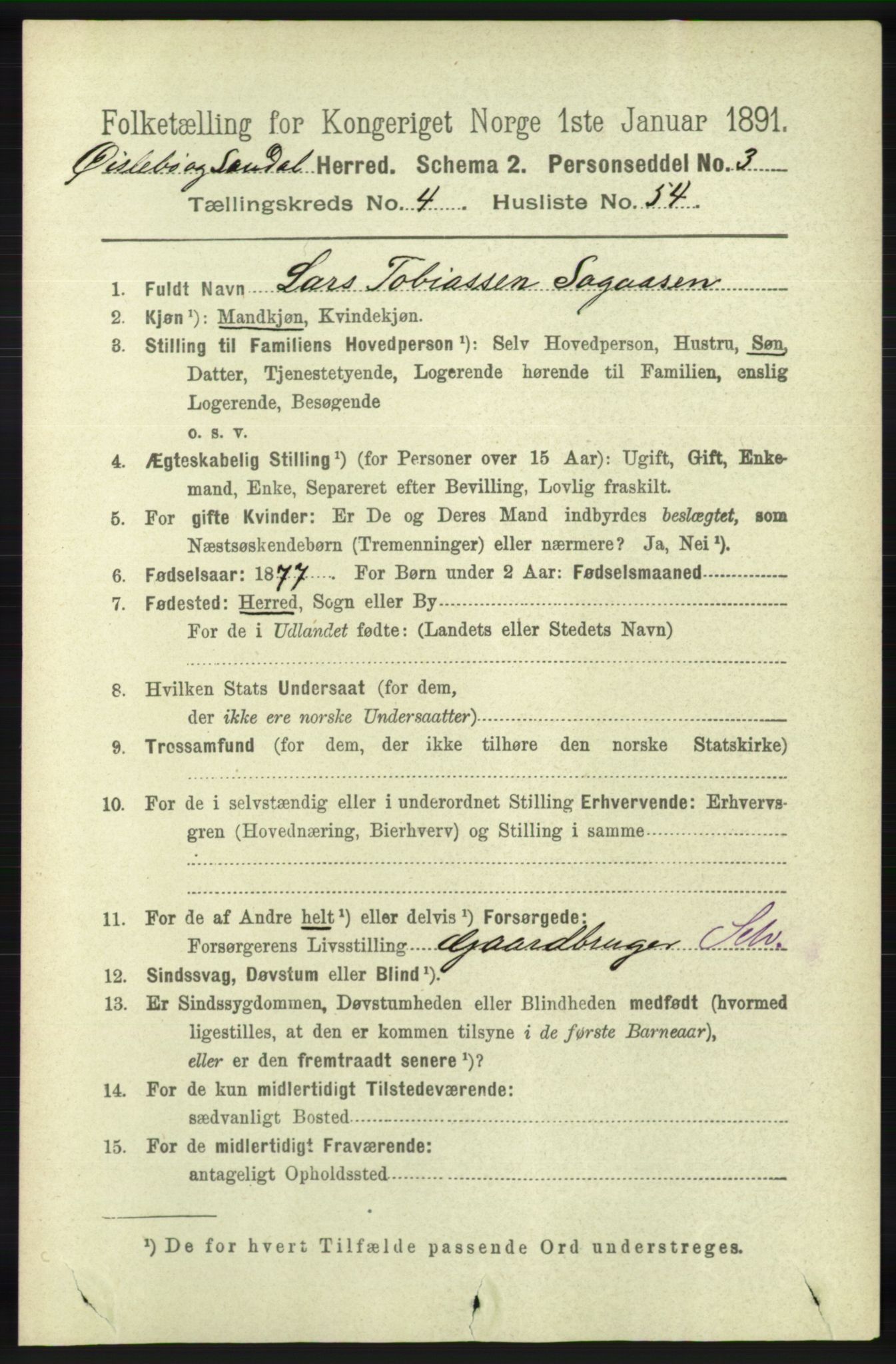 RA, 1891 census for 1021 Øyslebø og Laudal, 1891, p. 1270