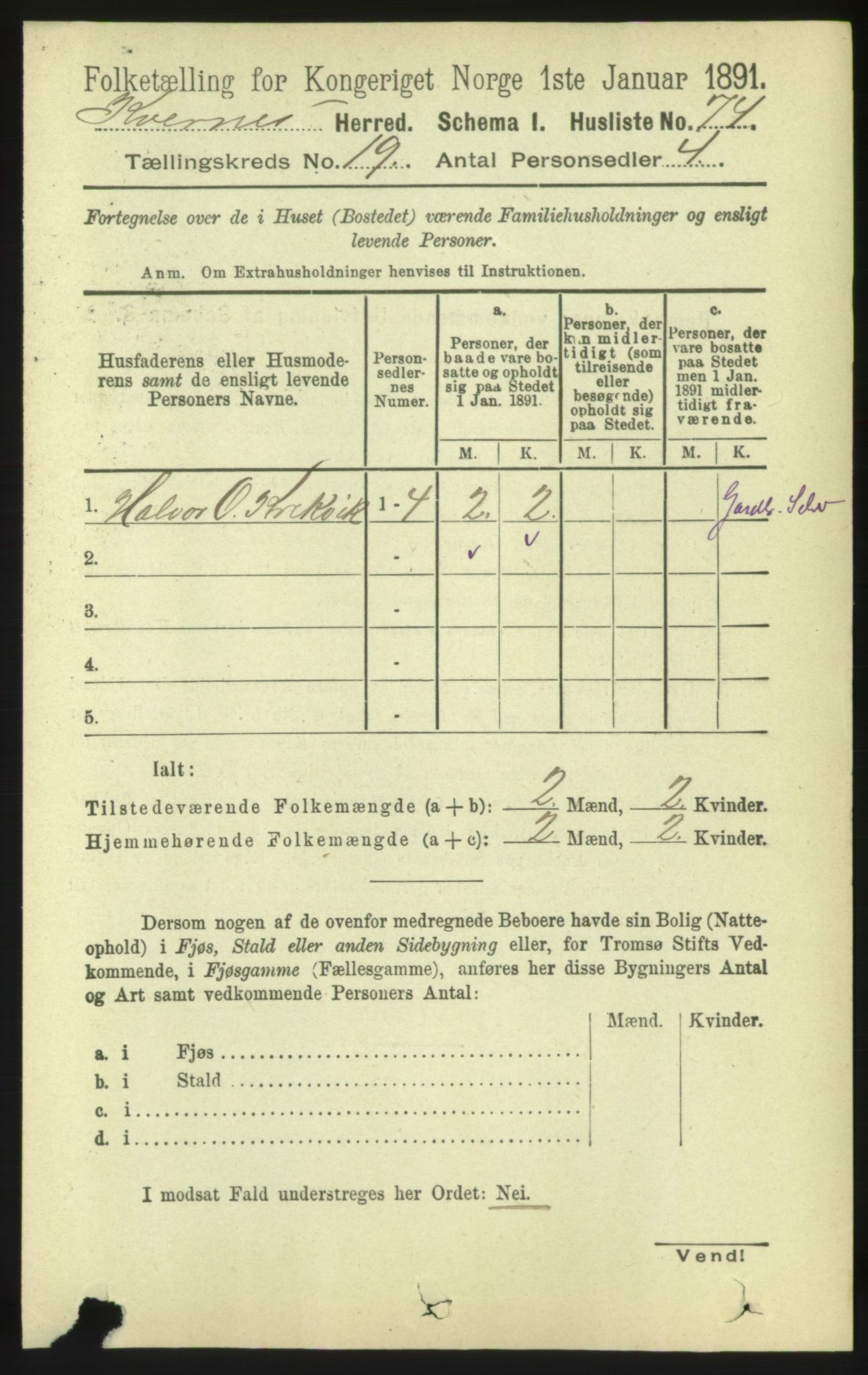 RA, 1891 census for 1553 Kvernes, 1891, p. 8451