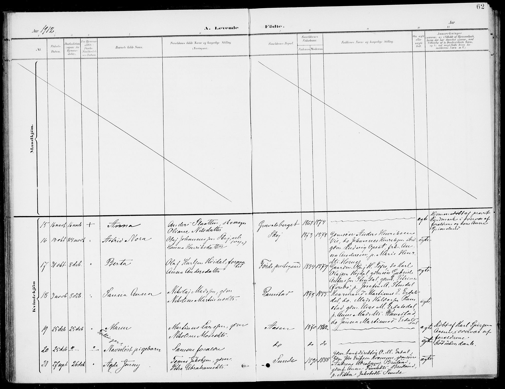 Førde sokneprestembete, SAB/A-79901/H/Haa/Haab/L0002: Parish register (official) no. B  2, 1899-1920, p. 62