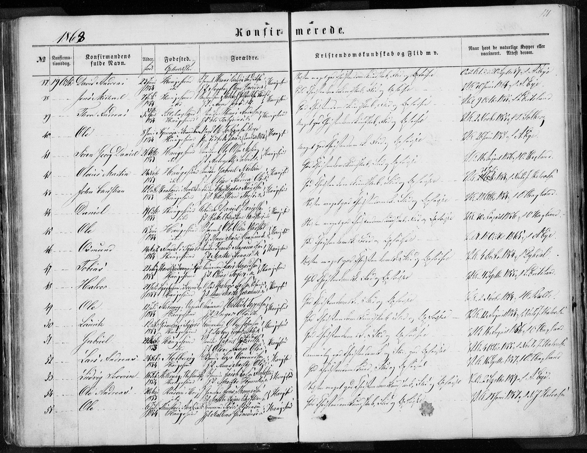 Torvastad sokneprestkontor, AV/SAST-A -101857/H/Ha/Haa/L0012: Parish register (official) no. A 12.1, 1867-1877, p. 111