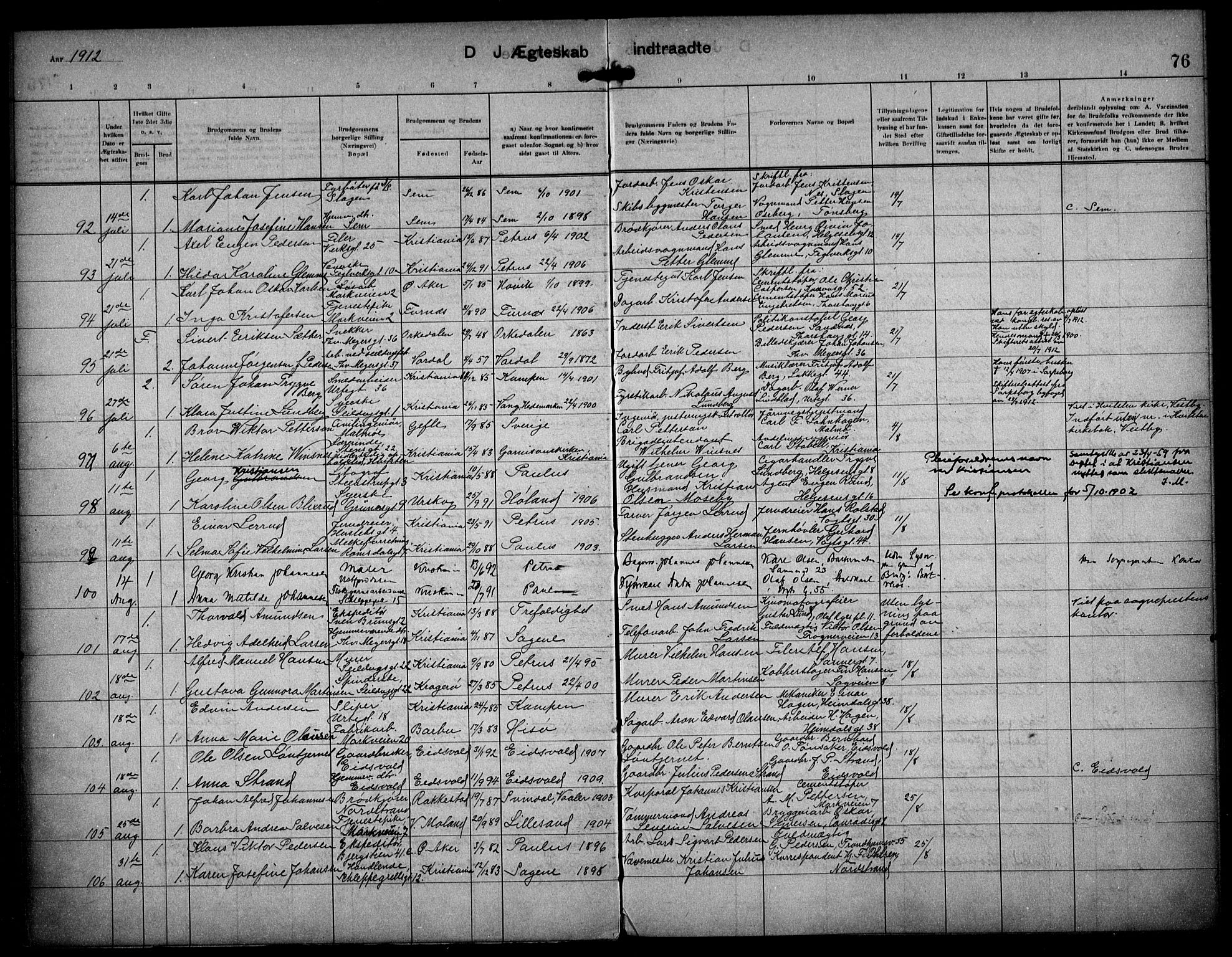Paulus prestekontor Kirkebøker, AV/SAO-A-10871/F/Fa/L0017: Parish register (official) no. 17, 1906-1917, p. 76