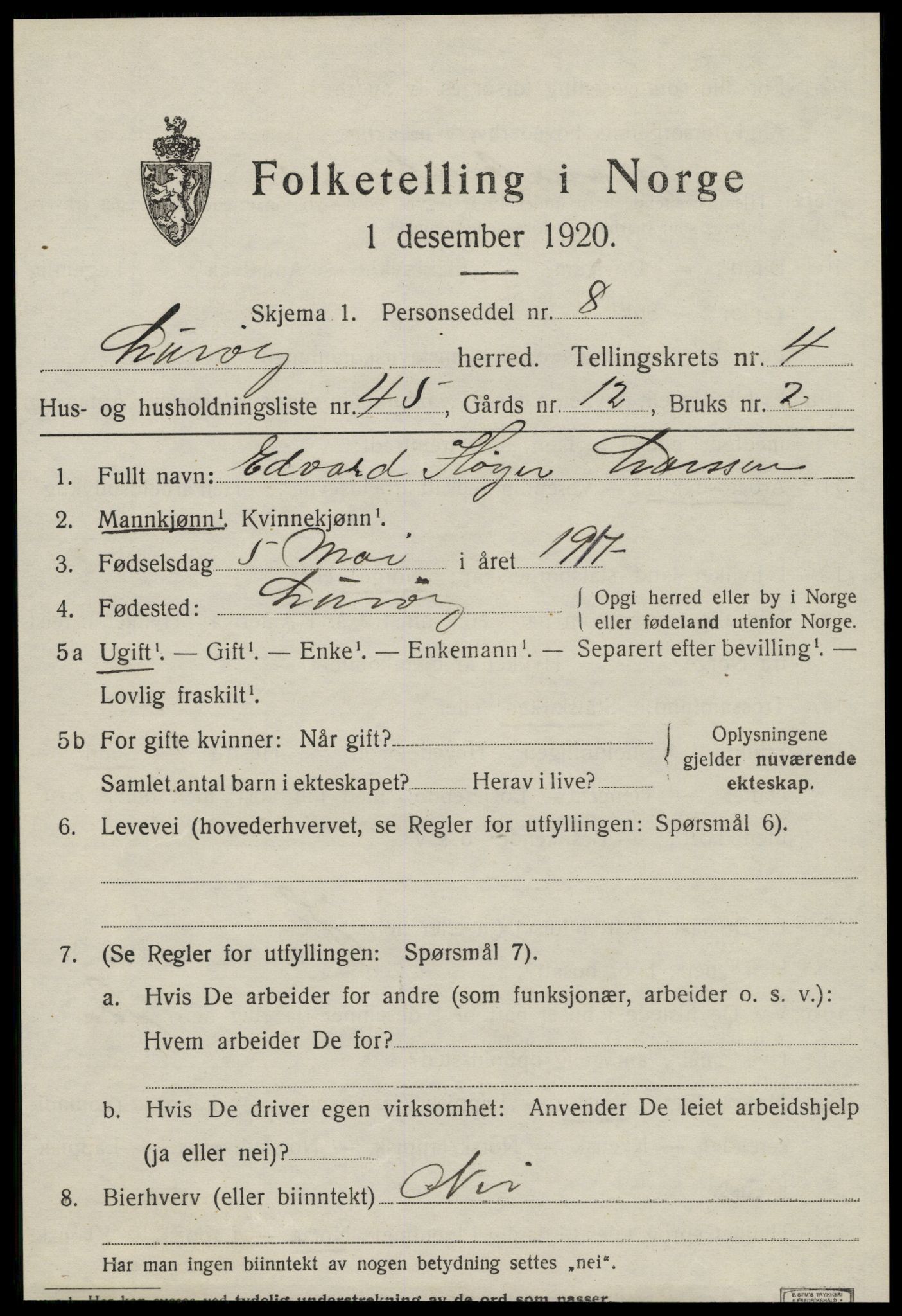 SAT, 1920 census for Lurøy, 1920, p. 2601