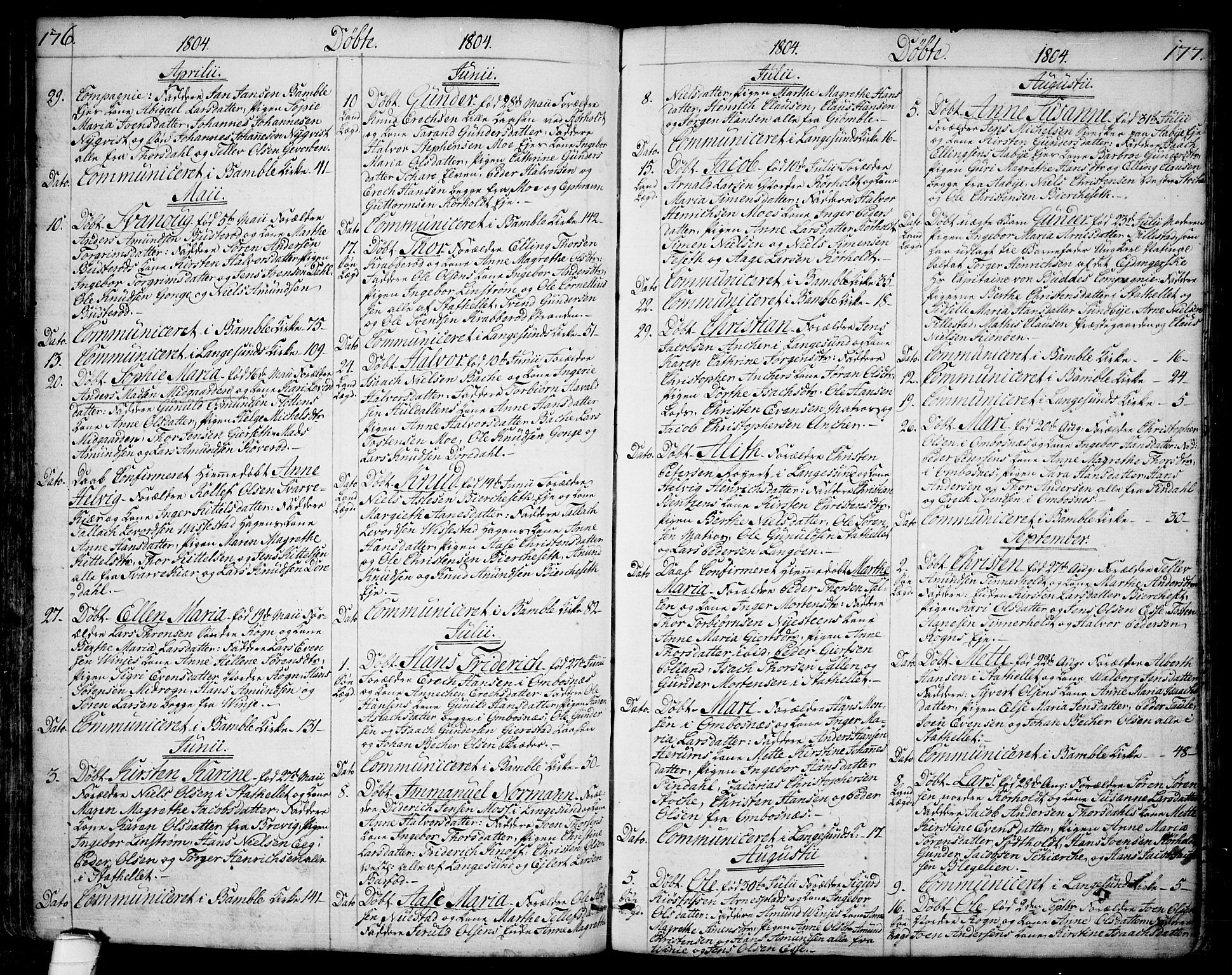 Bamble kirkebøker, SAKO/A-253/F/Fa/L0002: Parish register (official) no. I 2, 1775-1814, p. 176-177