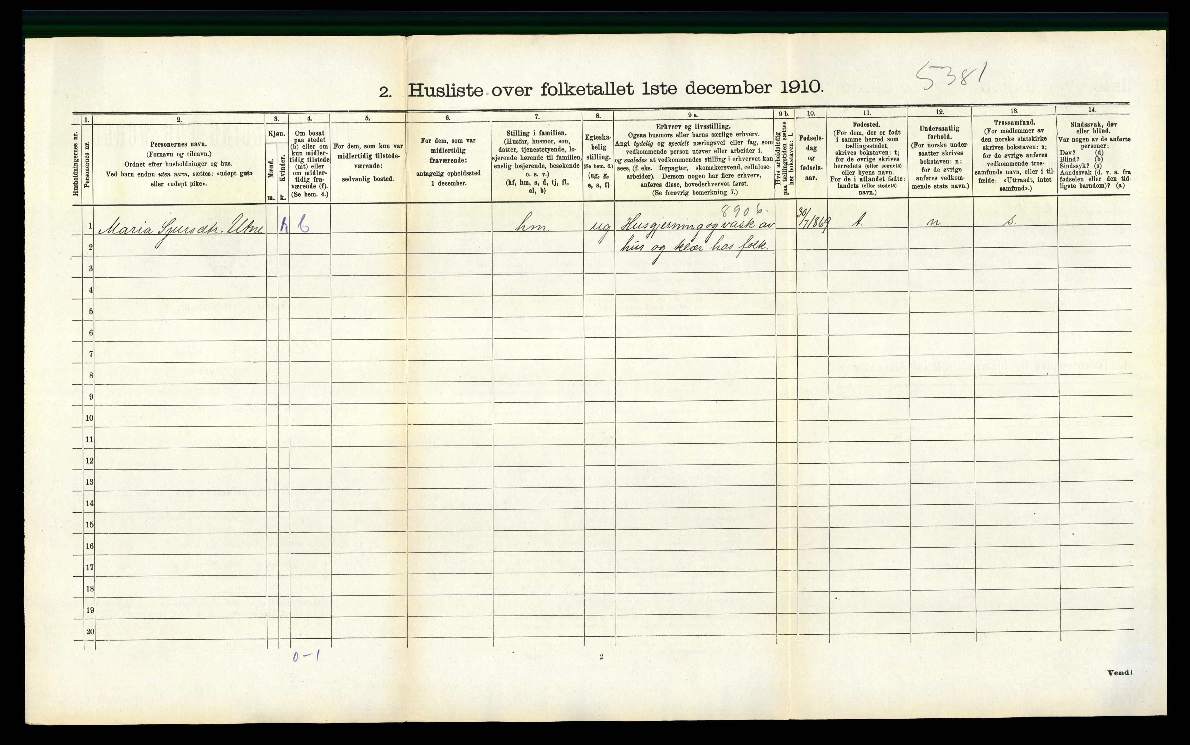 RA, 1910 census for Ullensvang, 1910, p. 1396