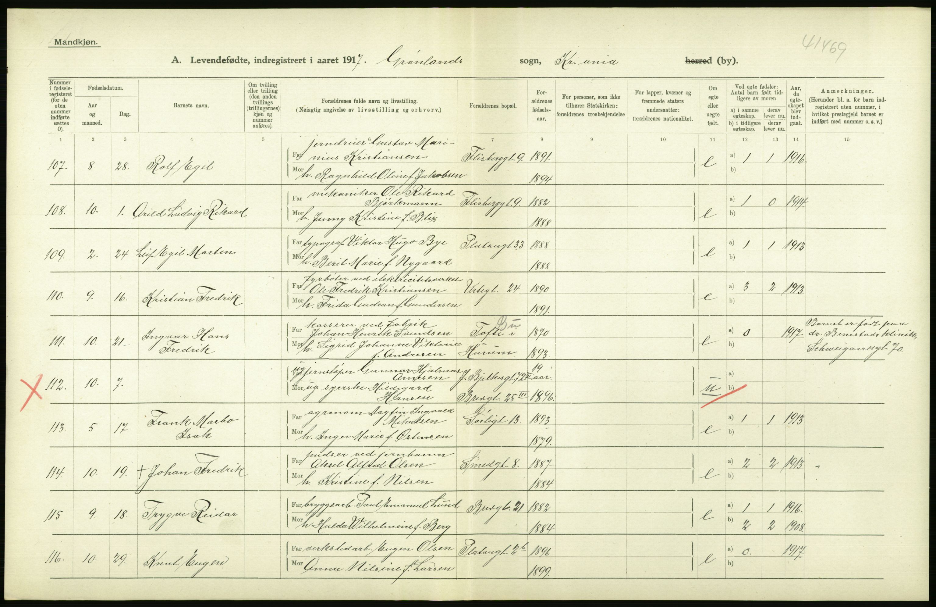 Statistisk sentralbyrå, Sosiodemografiske emner, Befolkning, AV/RA-S-2228/D/Df/Dfb/Dfbg/L0006: Kristiania: Levendefødte menn og kvinner., 1917, p. 26