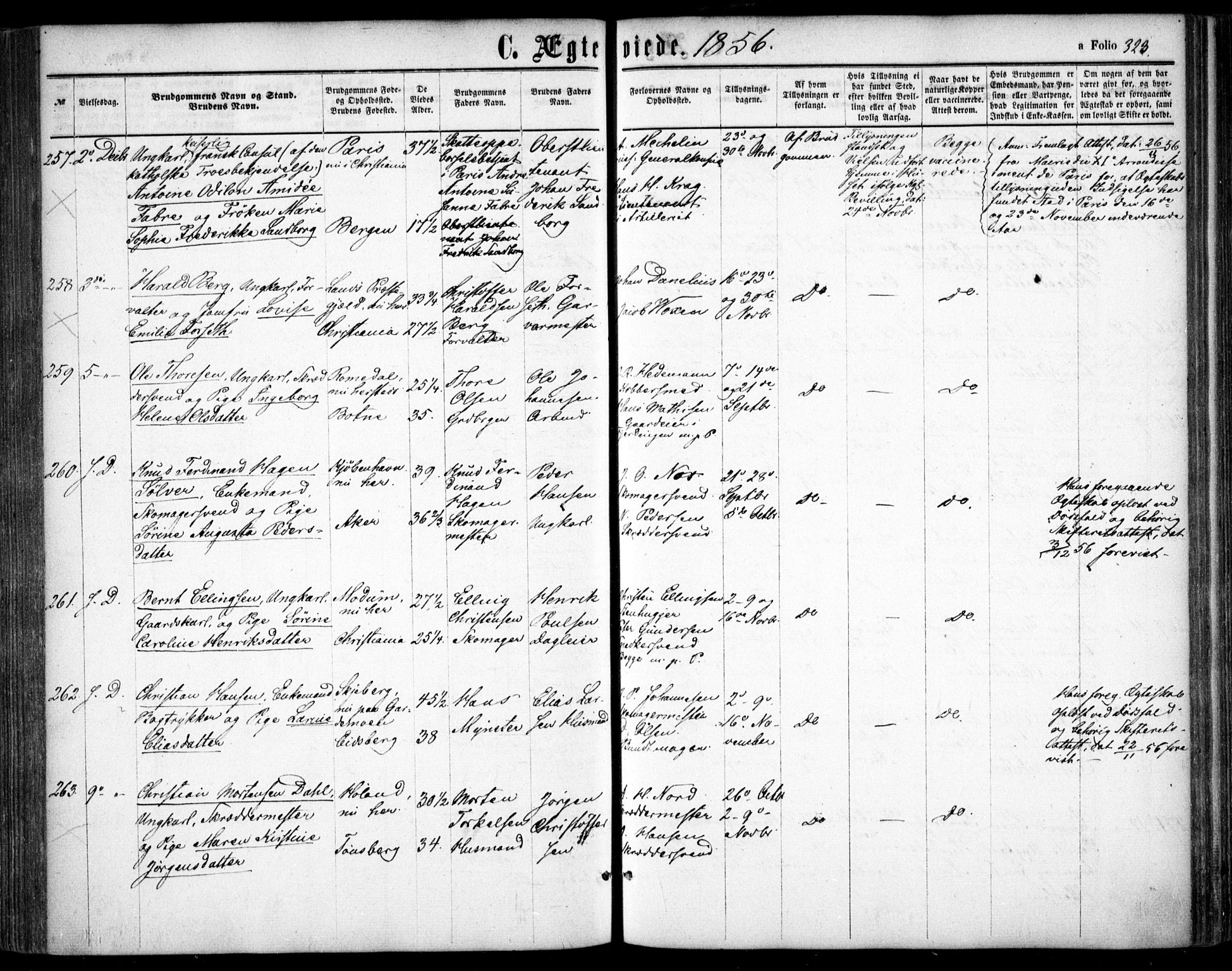 Oslo domkirke Kirkebøker, AV/SAO-A-10752/F/Fa/L0020: Parish register (official) no. 20, 1848-1865, p. 323