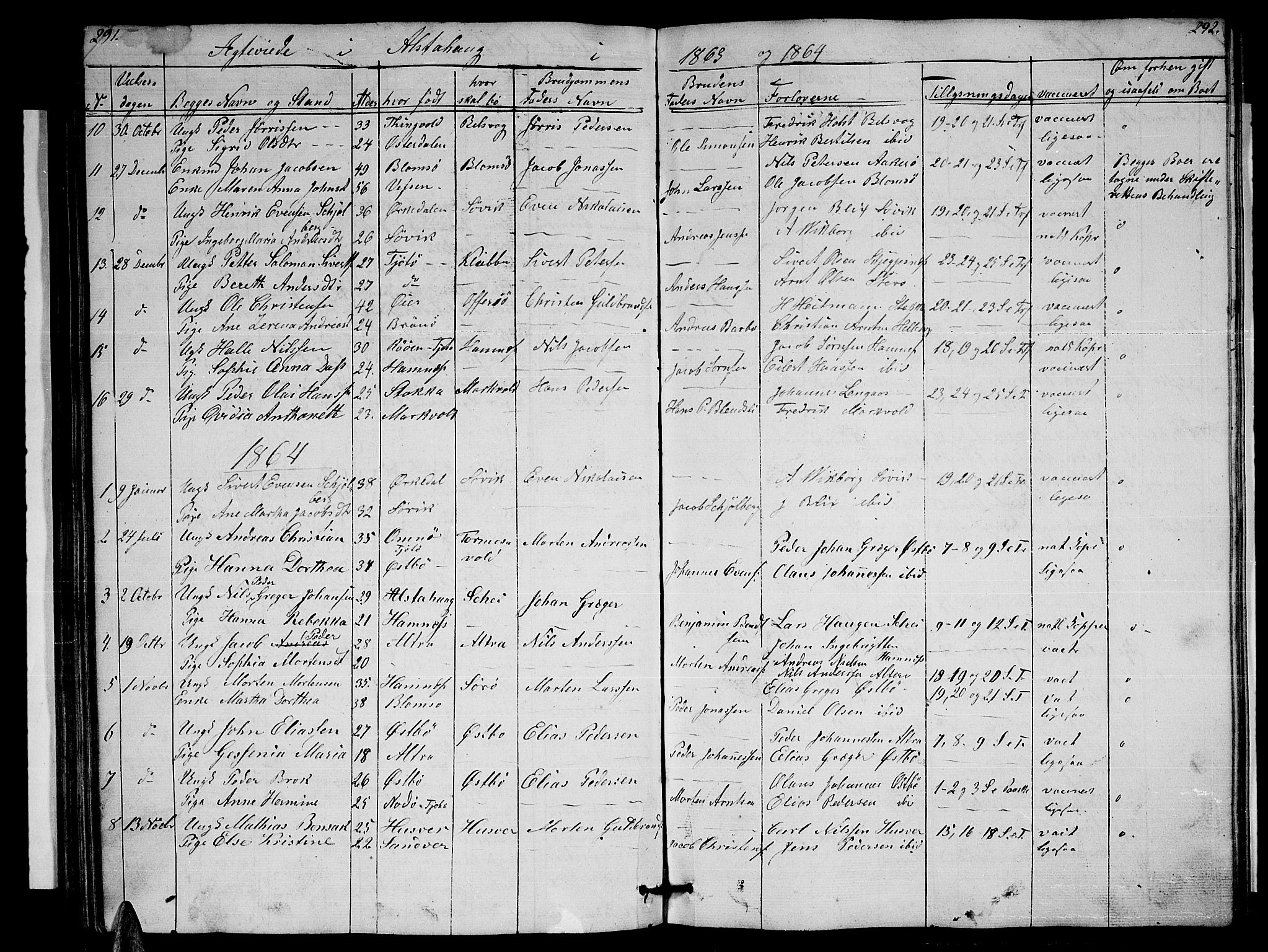 Ministerialprotokoller, klokkerbøker og fødselsregistre - Nordland, AV/SAT-A-1459/830/L0460: Parish register (copy) no. 830C02, 1843-1865, p. 291-292