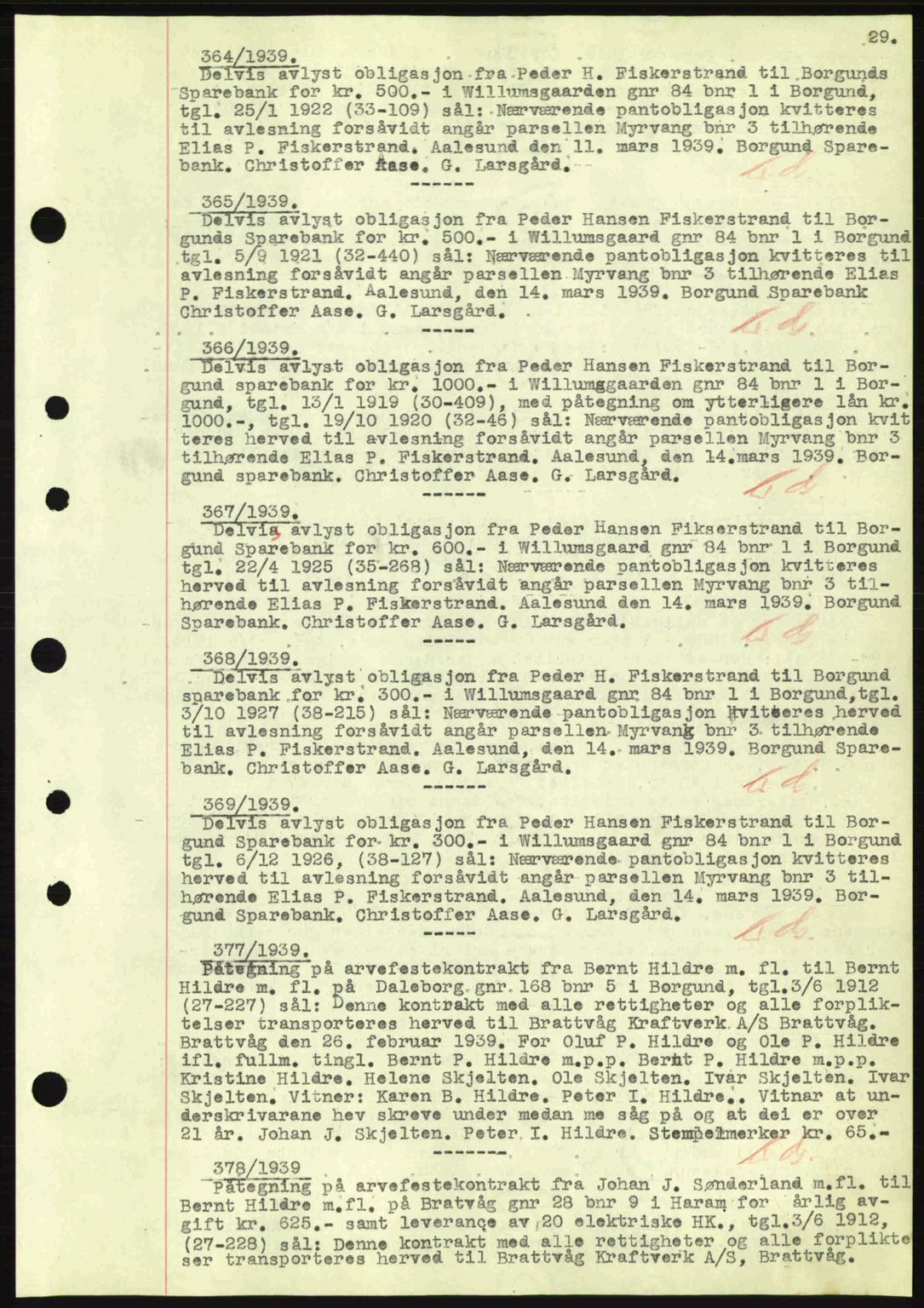 Nordre Sunnmøre sorenskriveri, SAT/A-0006/1/2/2C/2Ca: Mortgage book no. B1-6, 1938-1942, Diary no: : 364/1939