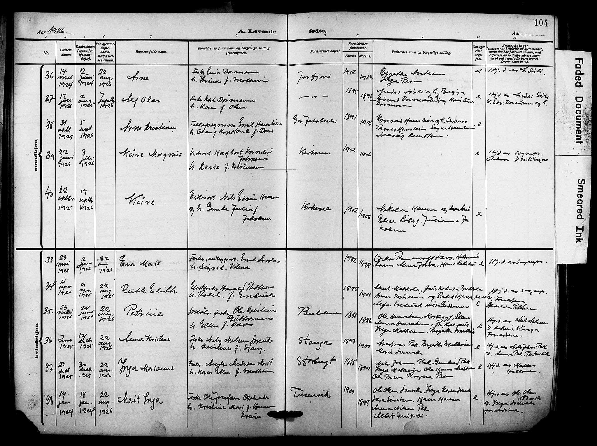 Sør-Varanger sokneprestkontor, AV/SATØ-S-1331/H/Hb/L0005klokker: Parish register (copy) no. 5, 1919-1927, p. 104