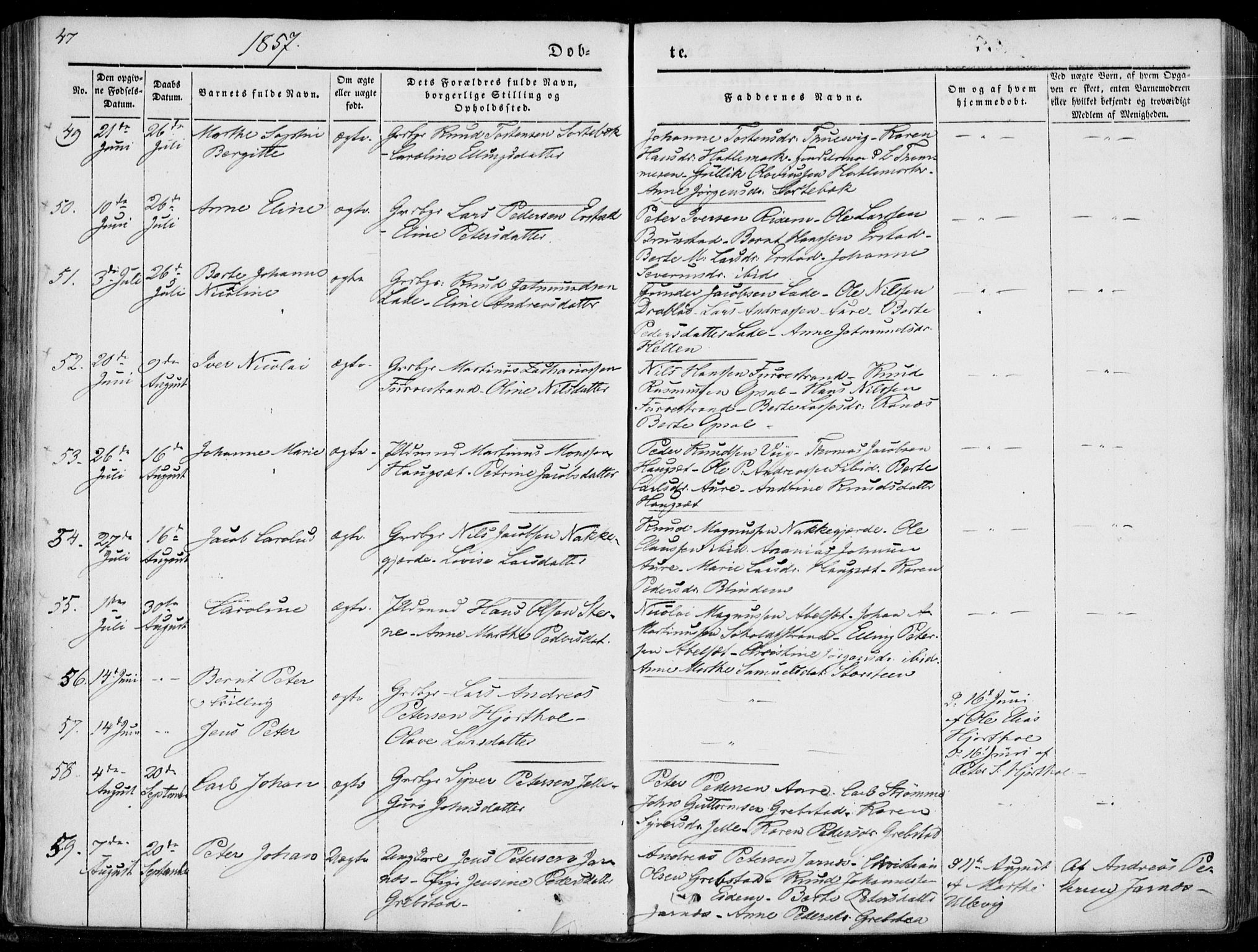 Ministerialprotokoller, klokkerbøker og fødselsregistre - Møre og Romsdal, SAT/A-1454/522/L0313: Parish register (official) no. 522A08, 1852-1862, p. 47
