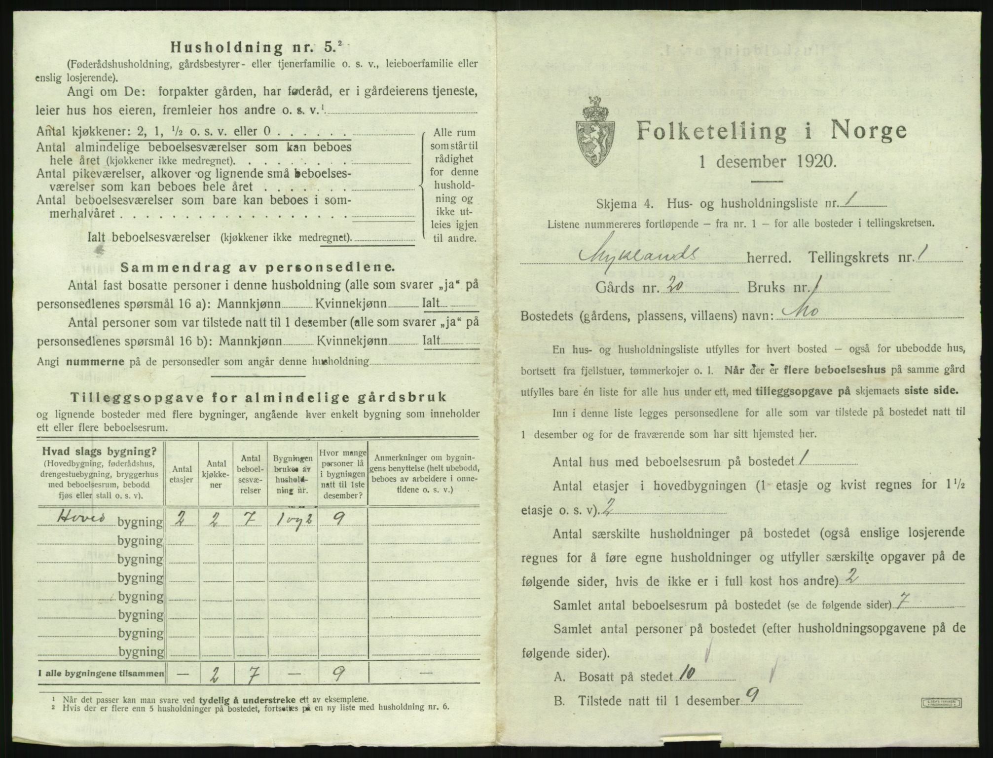 SAK, 1920 census for Mykland, 1920, p. 26