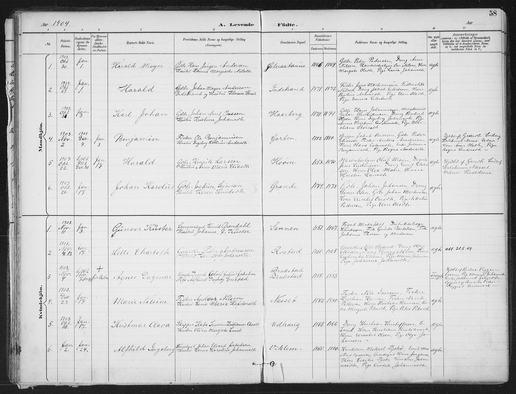 Ministerialprotokoller, klokkerbøker og fødselsregistre - Sør-Trøndelag, SAT/A-1456/659/L0743: Parish register (official) no. 659A13, 1893-1910, p. 58