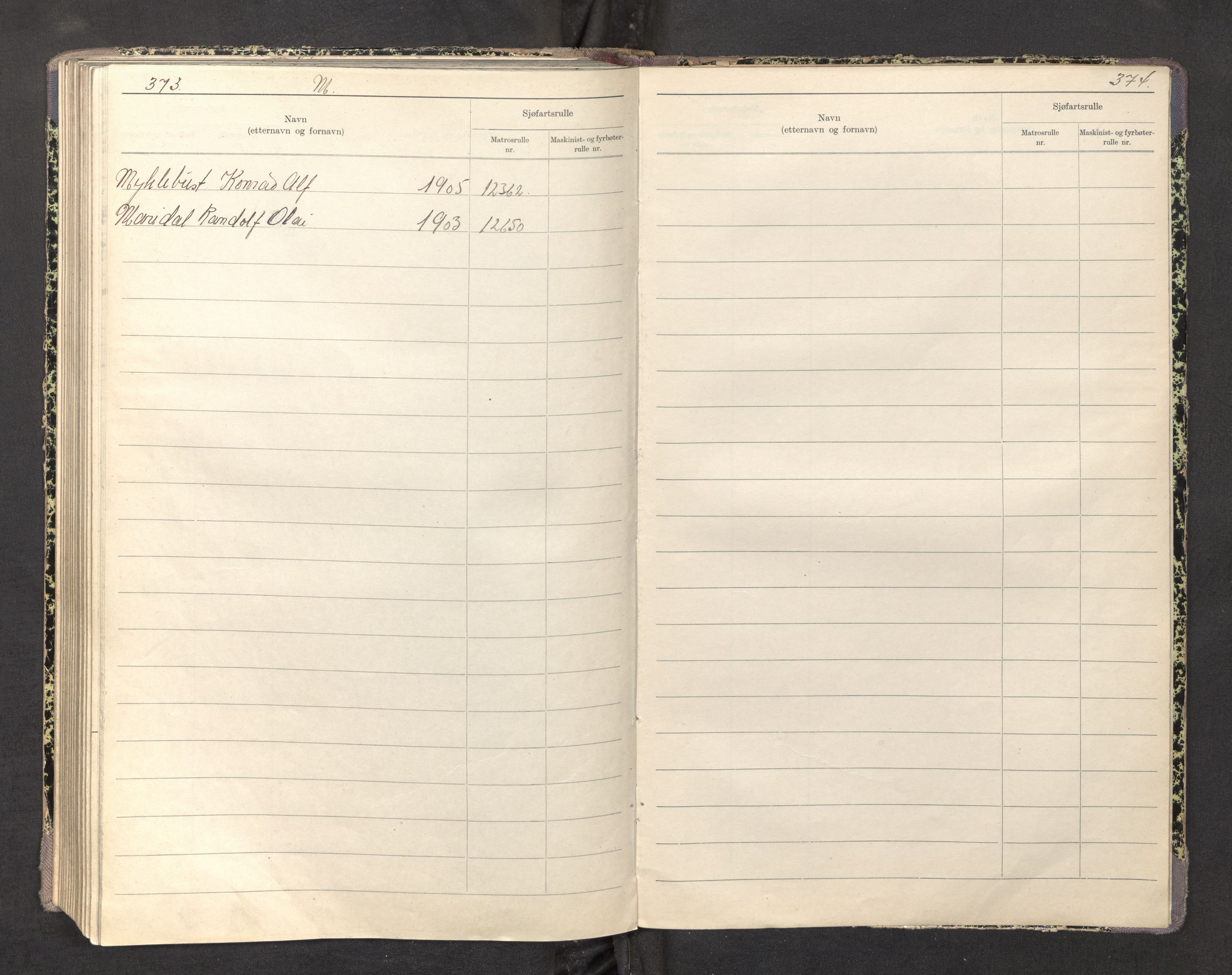 Innrulleringssjefen i Bergen, AV/SAB-A-100050/F/Fa/L0004: Register til sjøfartsrulle, Mønstringssjefen i Bergen, 1919-1948, p. 373-374
