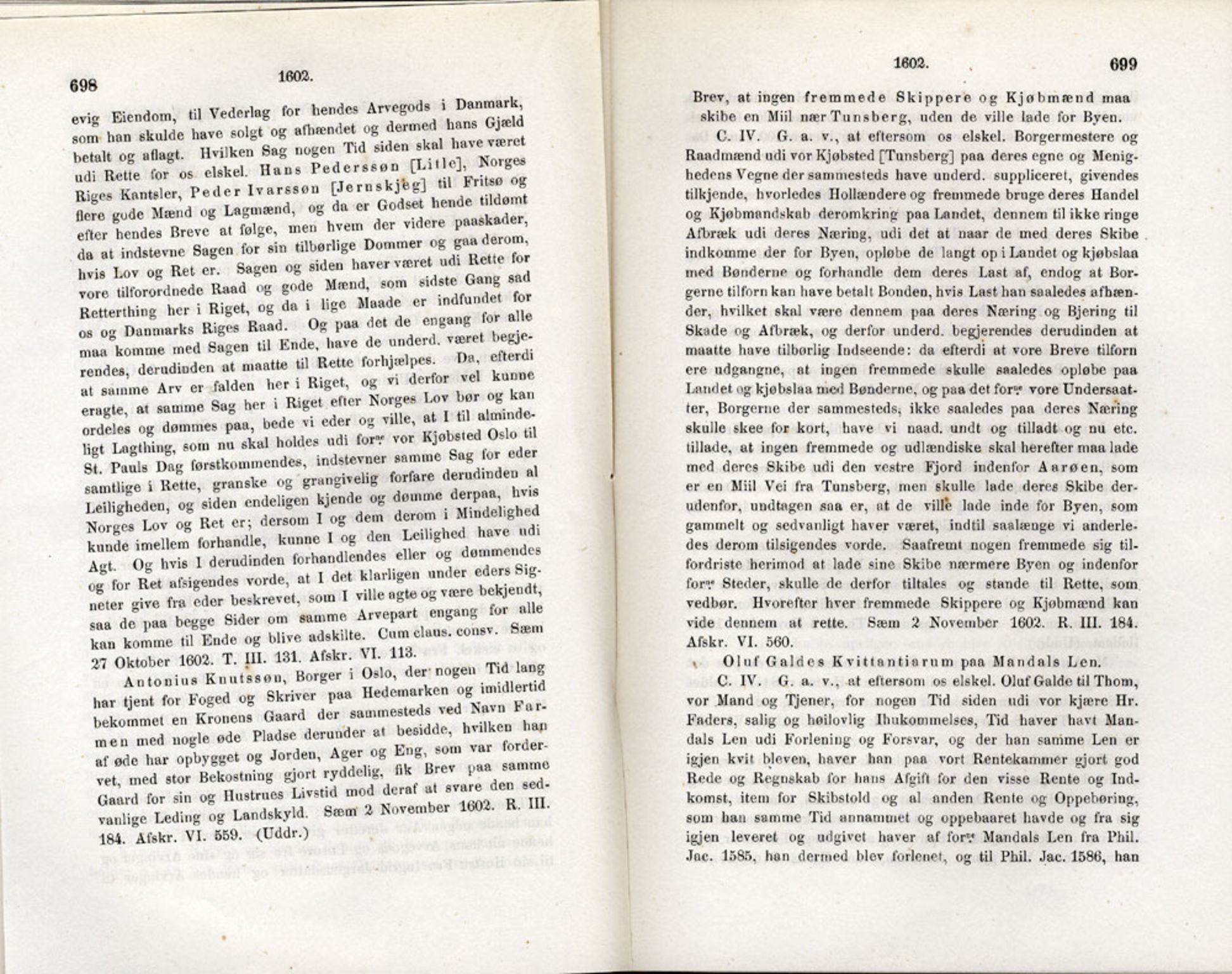 Publikasjoner utgitt av Det Norske Historiske Kildeskriftfond, PUBL/-/-/-: Norske Rigs-Registranter, bind 3, 1588-1602, p. 698-699