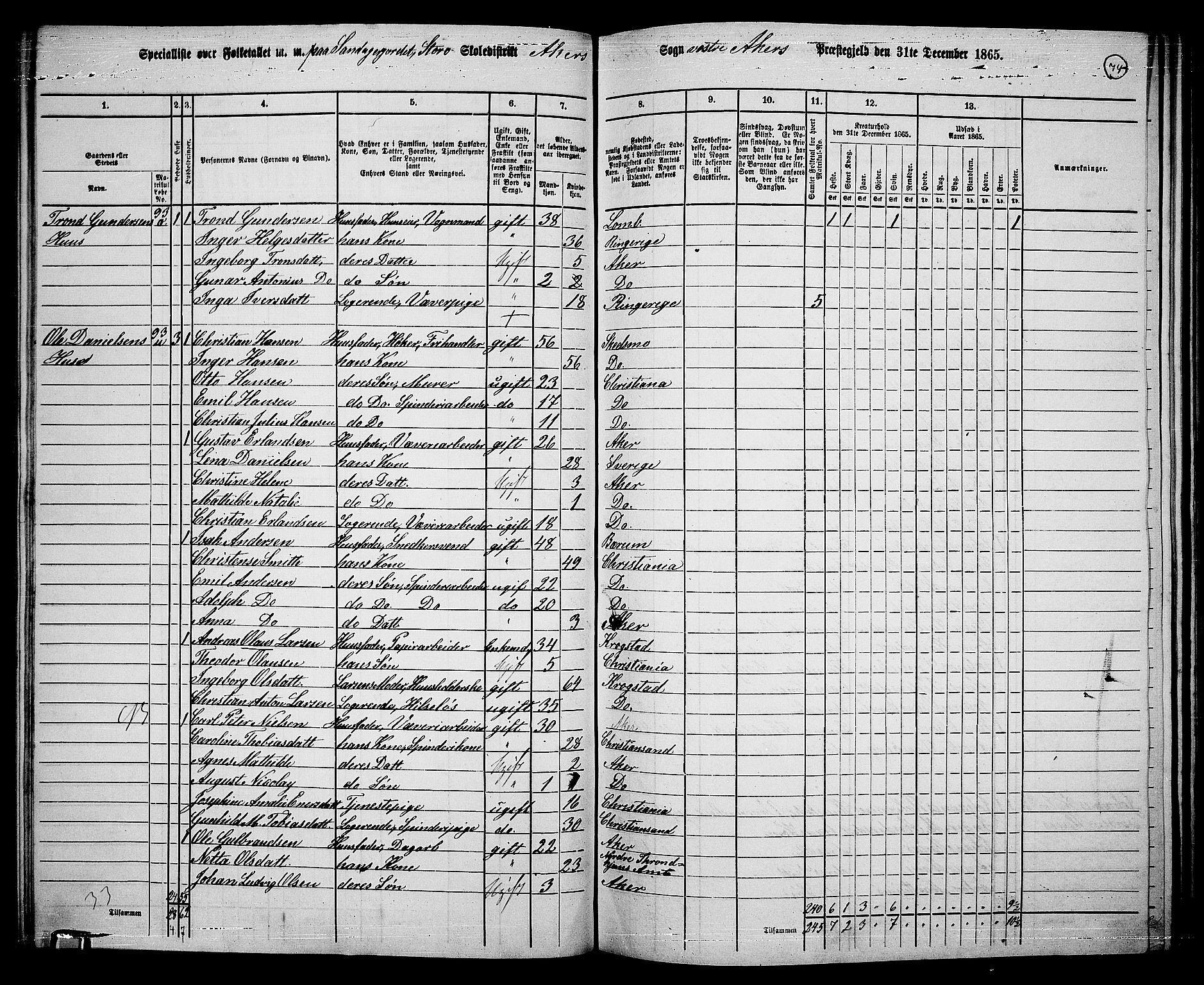 RA, 1865 census for Vestre Aker, 1865, p. 242