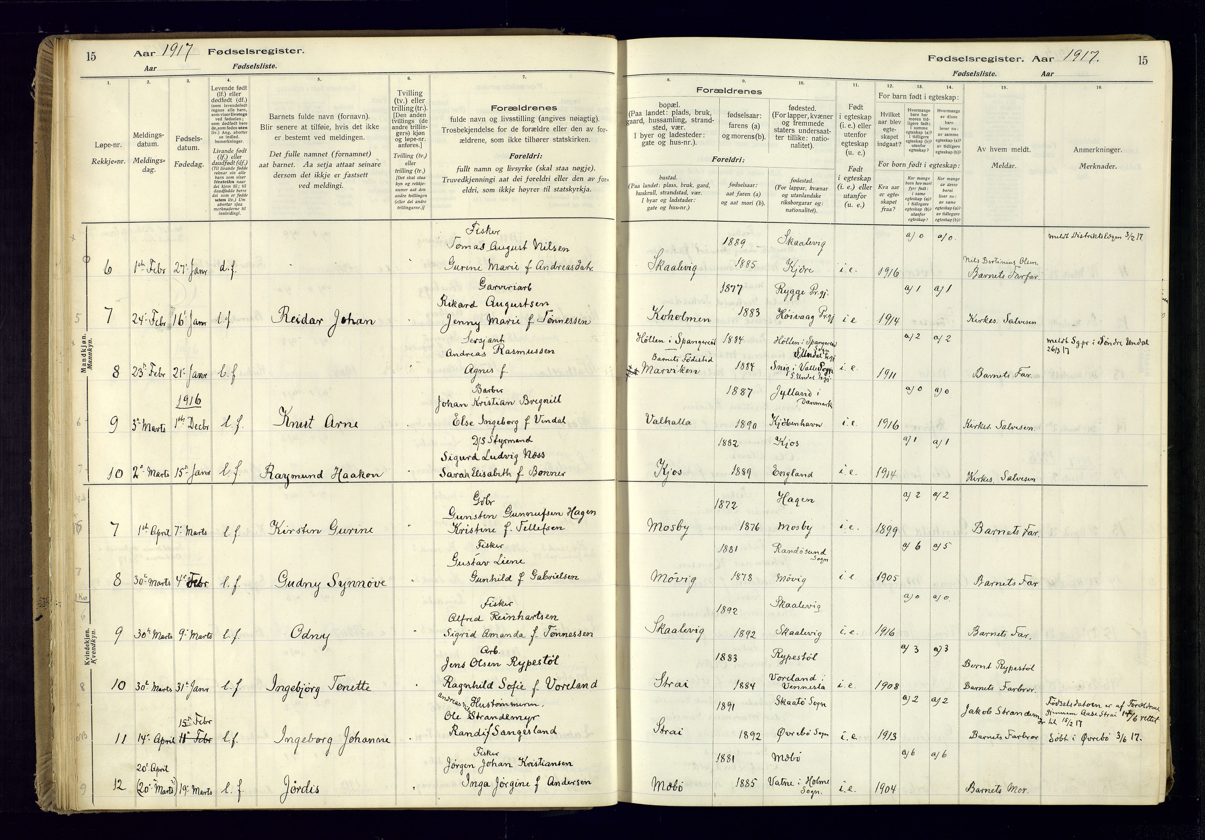 Oddernes sokneprestkontor, AV/SAK-1111-0033/J/Ja/L0001: Birth register no. 1, 1916-1935, p. 15