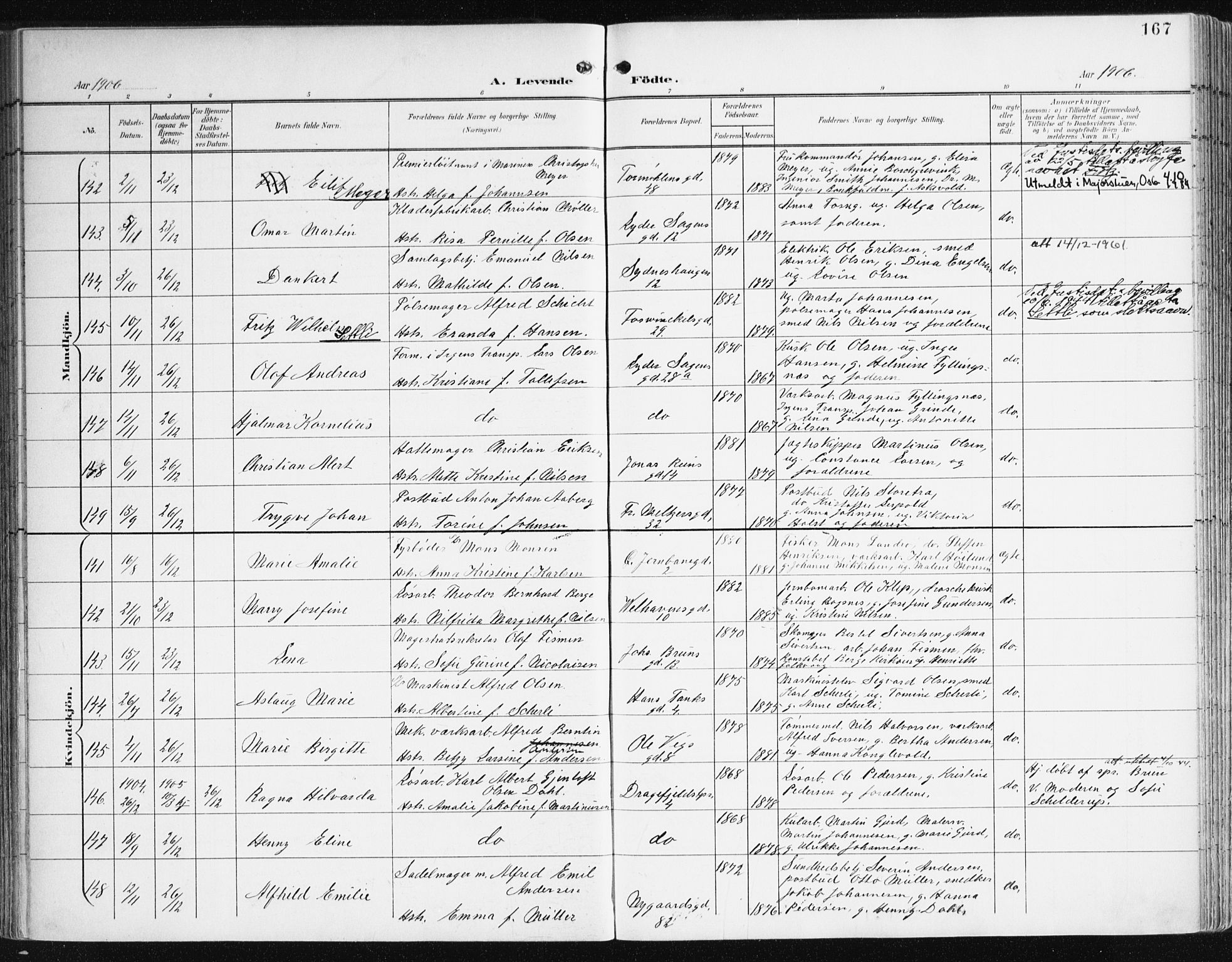 Johanneskirken sokneprestembete, AV/SAB-A-76001/H/Haa/L0002: Parish register (official) no. A 2, 1900-1912, p. 167