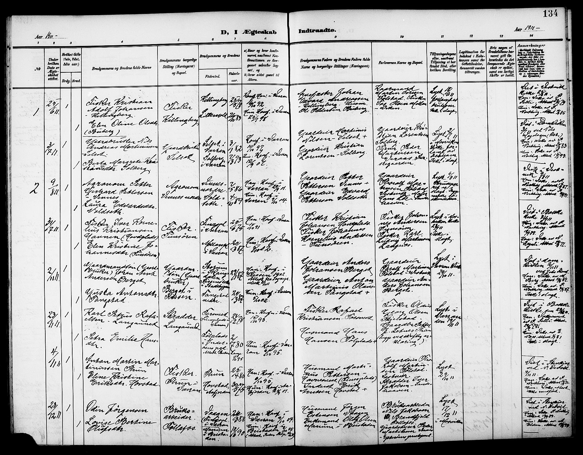 Ministerialprotokoller, klokkerbøker og fødselsregistre - Nord-Trøndelag, SAT/A-1458/744/L0424: Parish register (copy) no. 744C03, 1906-1923, p. 134
