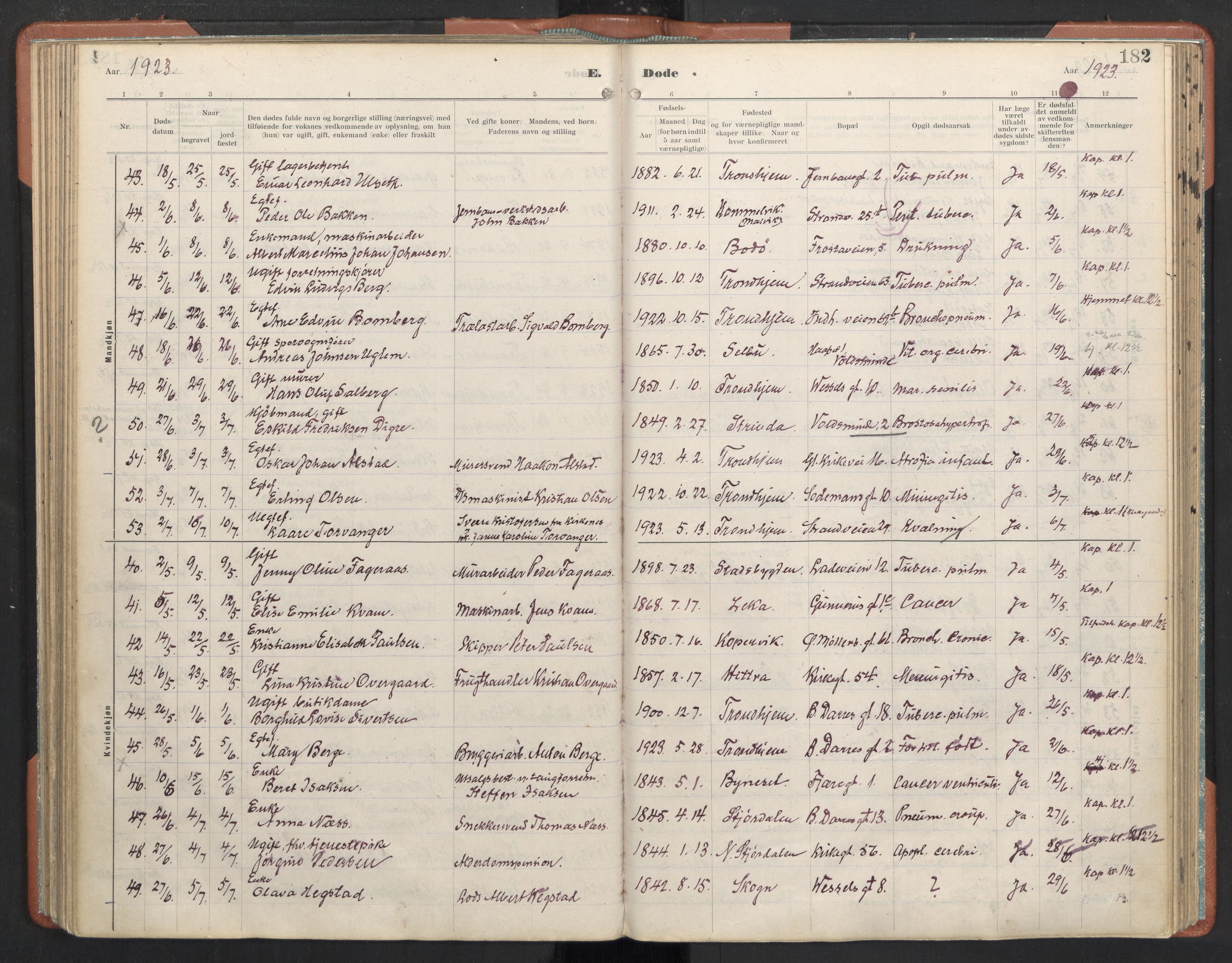 Ministerialprotokoller, klokkerbøker og fødselsregistre - Sør-Trøndelag, AV/SAT-A-1456/605/L0245: Parish register (official) no. 605A07, 1916-1938, p. 182