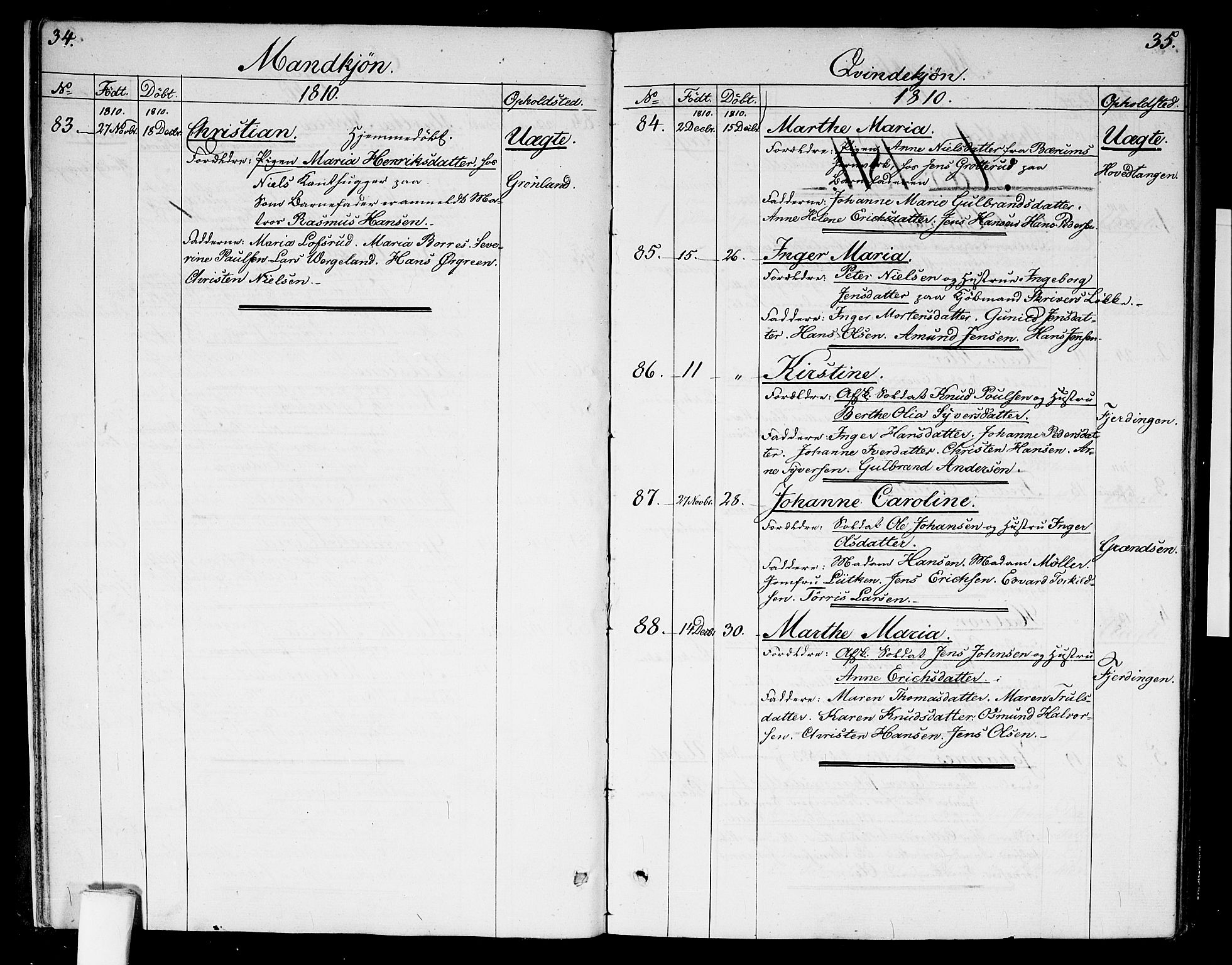 Garnisonsmenigheten Kirkebøker, SAO/A-10846/G/Ga/L0002: Parish register (copy) no. 2, 1810-1814, p. 34-35